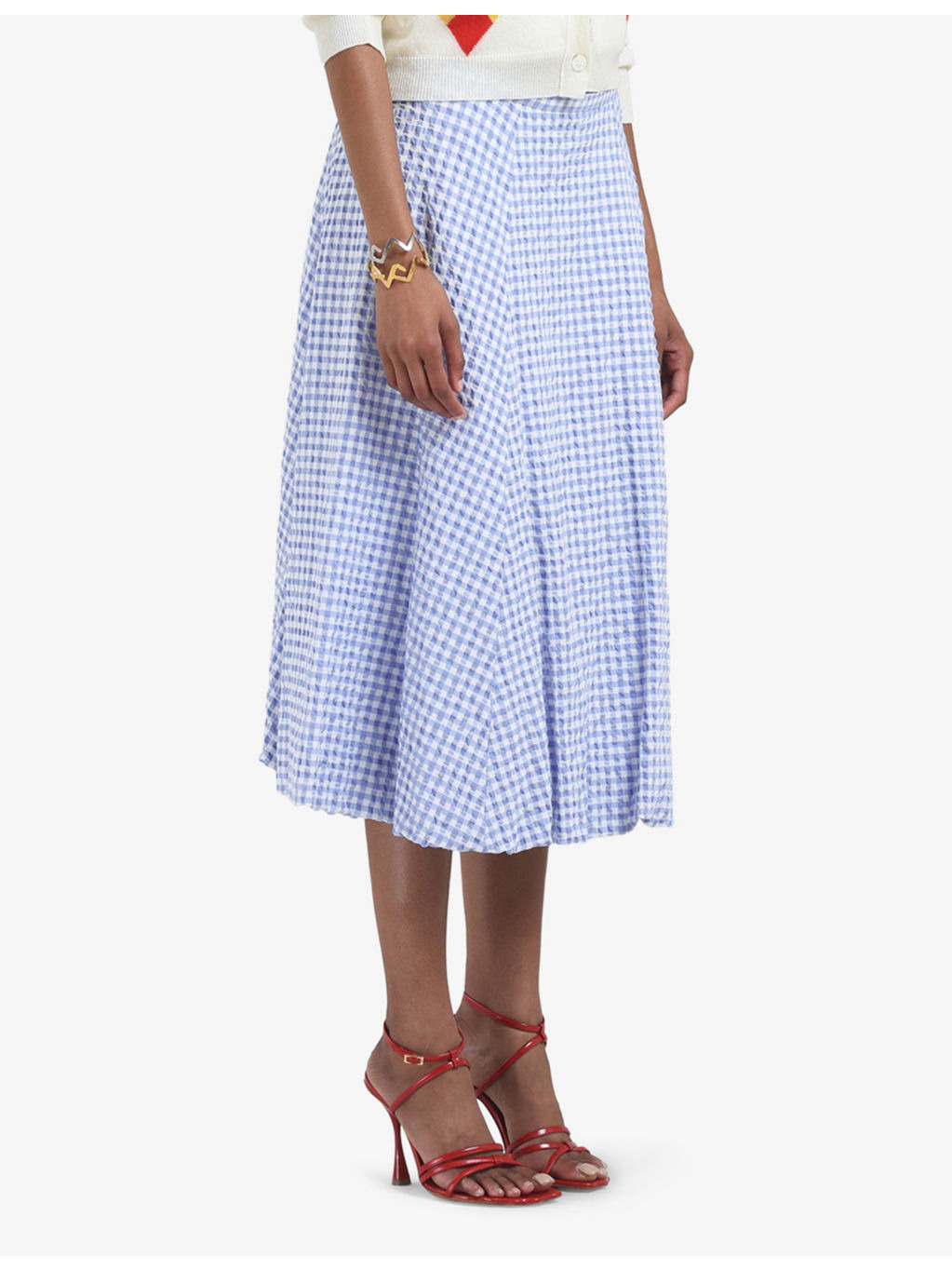 Seersucker checked-pattern woven midi skirt - 2