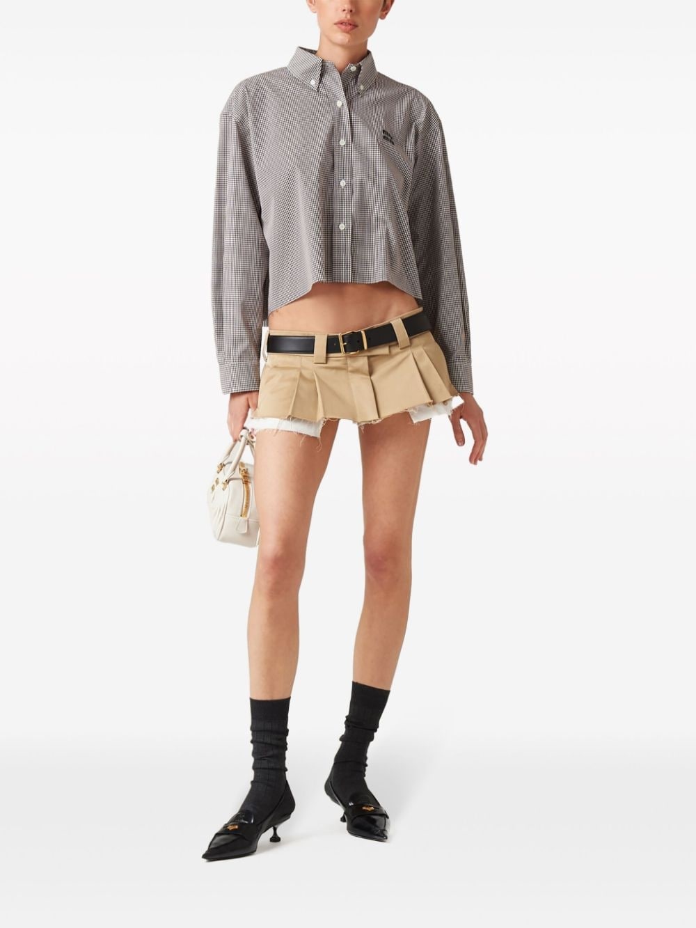 gingham cropped cotton shirt - 2