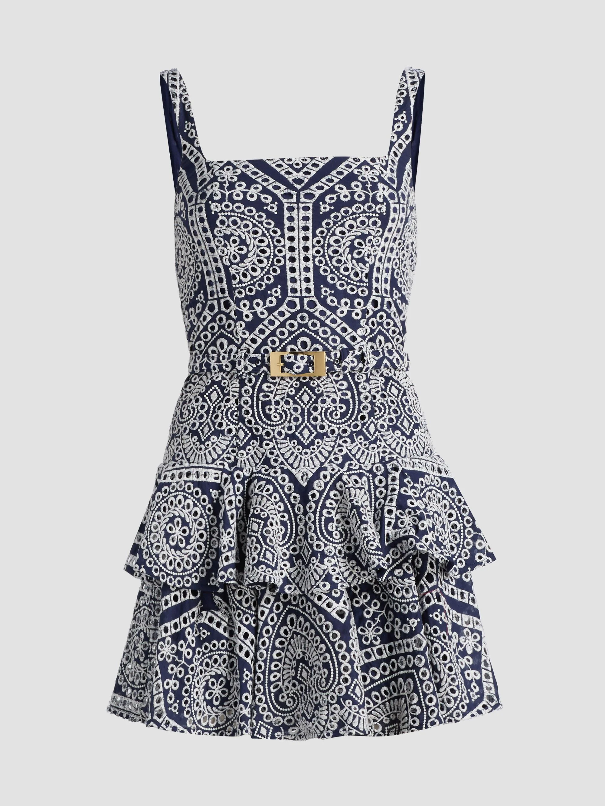 Women's Lisette Eyelet-Embroidered Cotton Mini Dress - Navy White - 1