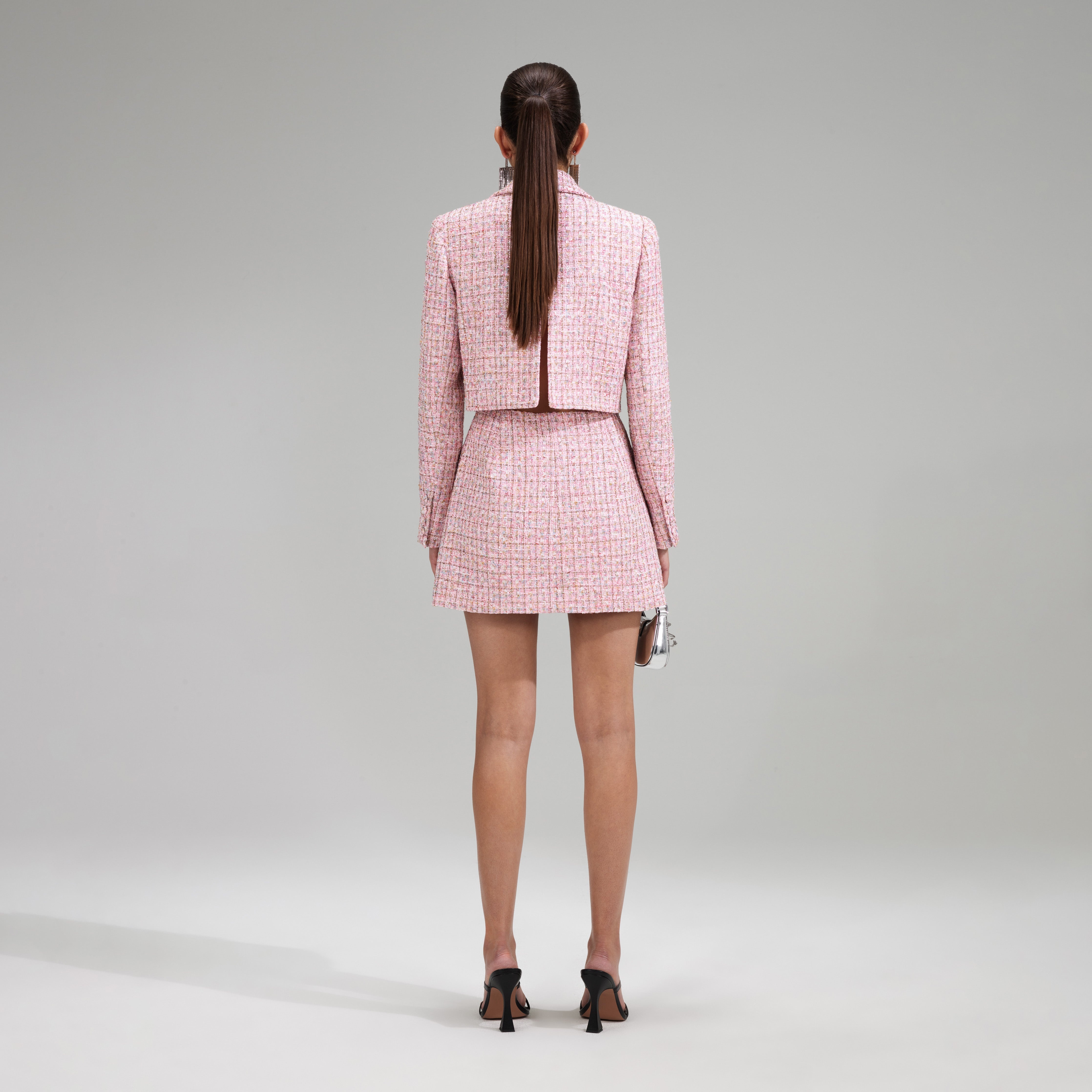 self-portrait Pink V Neck Boucle Tailored Mini Dress - RS23-086S-P |  REVERSIBLE