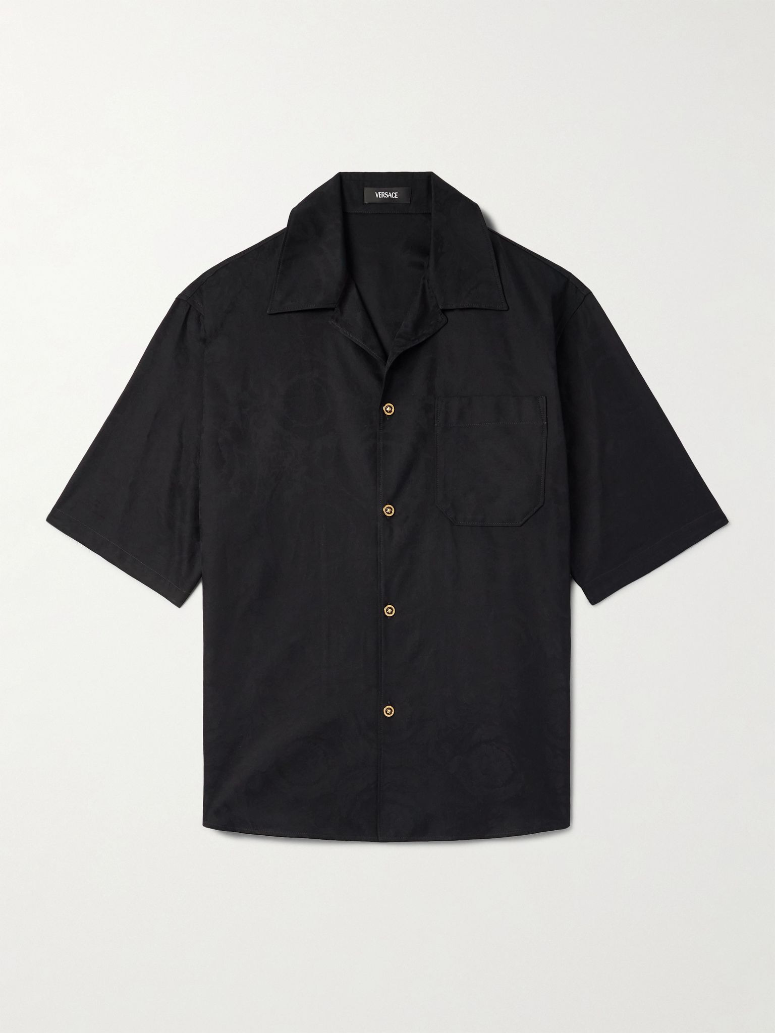 Camp-Collar Logo-Jacquard Cotton-Poplin Shirt Black - 1