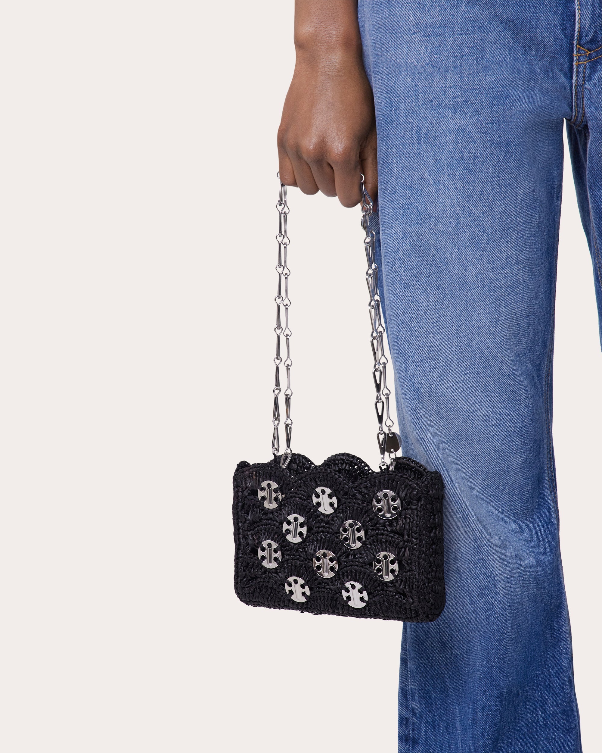 1969 Nano Chainmail Embellished Raffia Shoulder Bag - 5