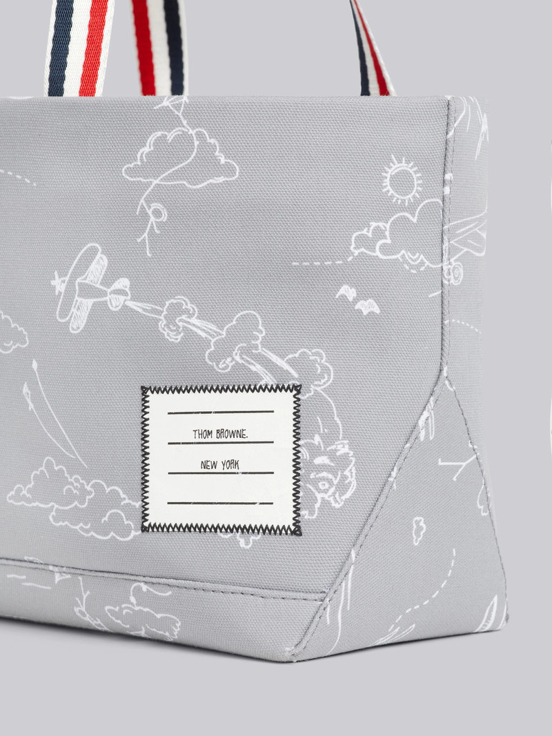 Thom Browne Medium Grey Cotton Canvas Sky Motif Drawstring Small Tool Tote outlook