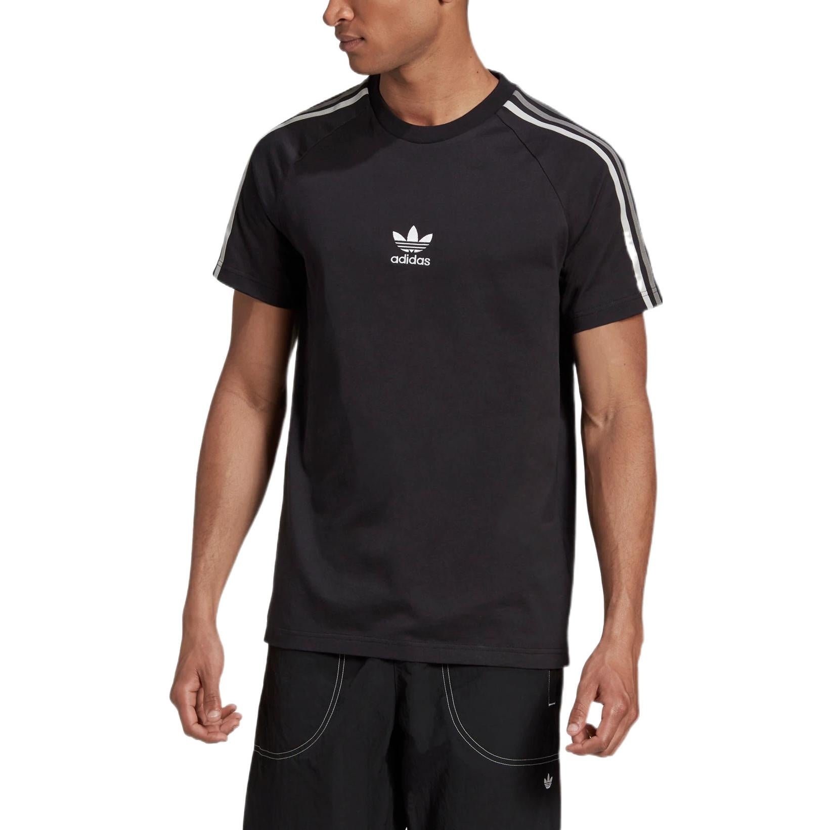 adidas originals Stripe Logo Micro Mark Round Neck Casual Short Sleeve Black GK1963 - 3