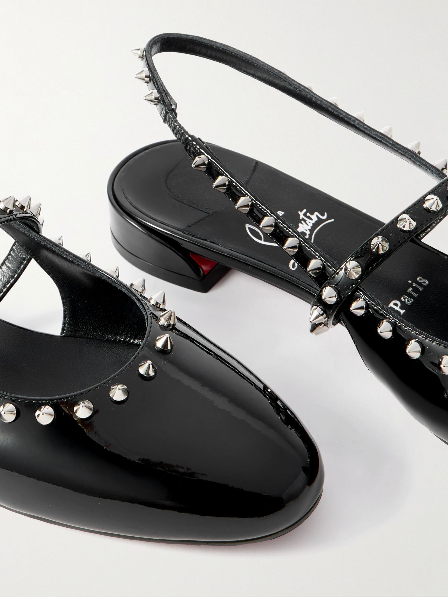 Sweet Janispikes studded patent-leather slingback flats Black - 4