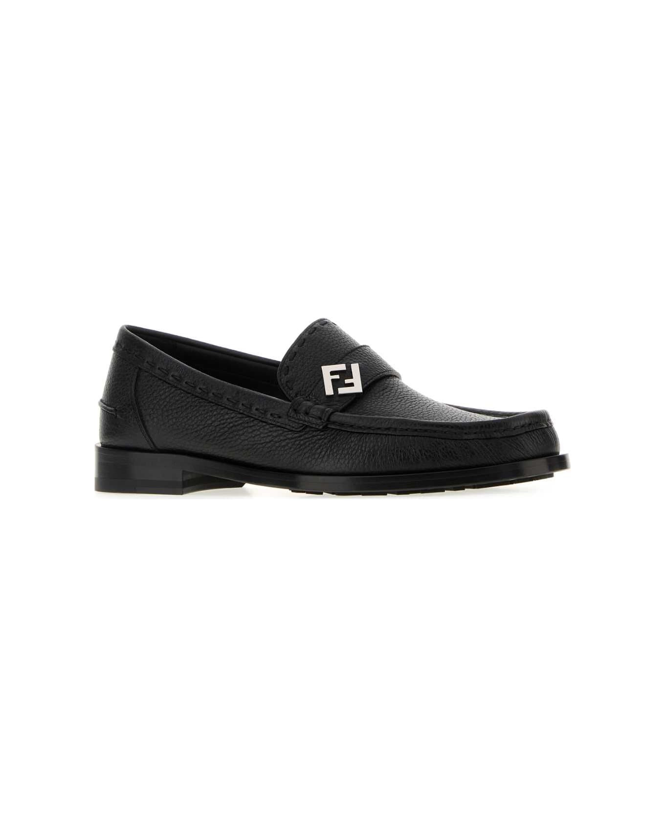 Black Leather Ff Metal Loafers - 2