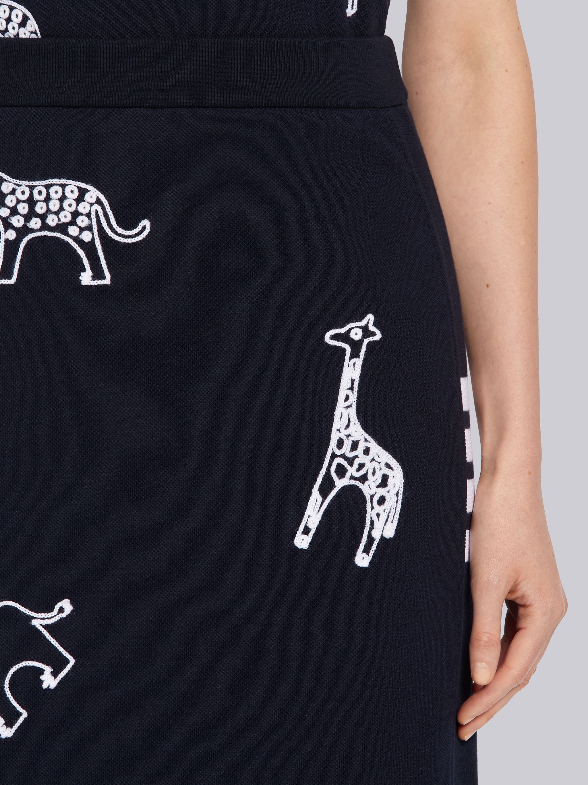 Navy Classic Cotton Pique Animal Icon Embroidery 4-Bar Skirt - 5