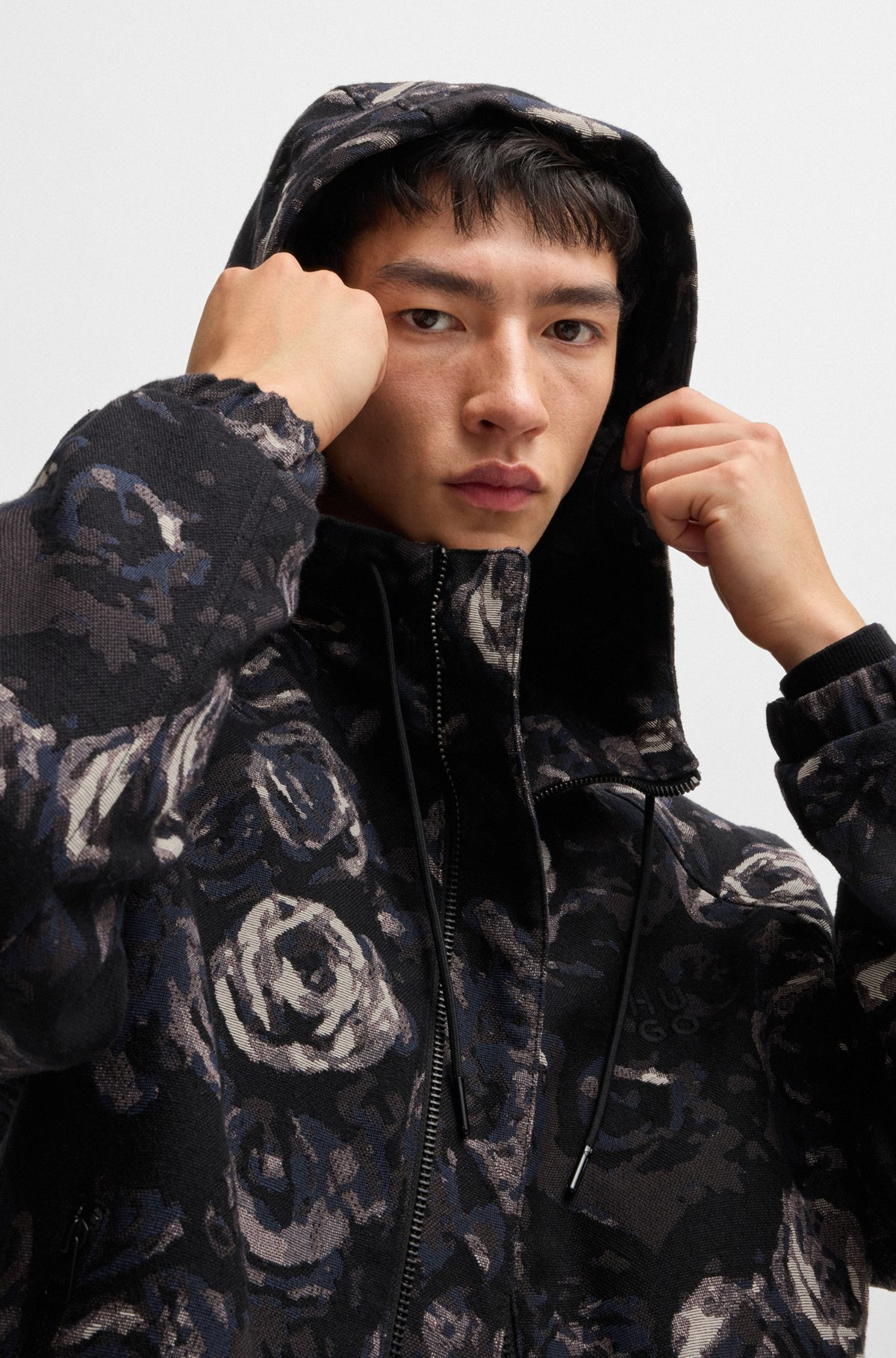 HOODED JACKET WITH GOTHIC-ROSE FLORAL JACQUARD - 5