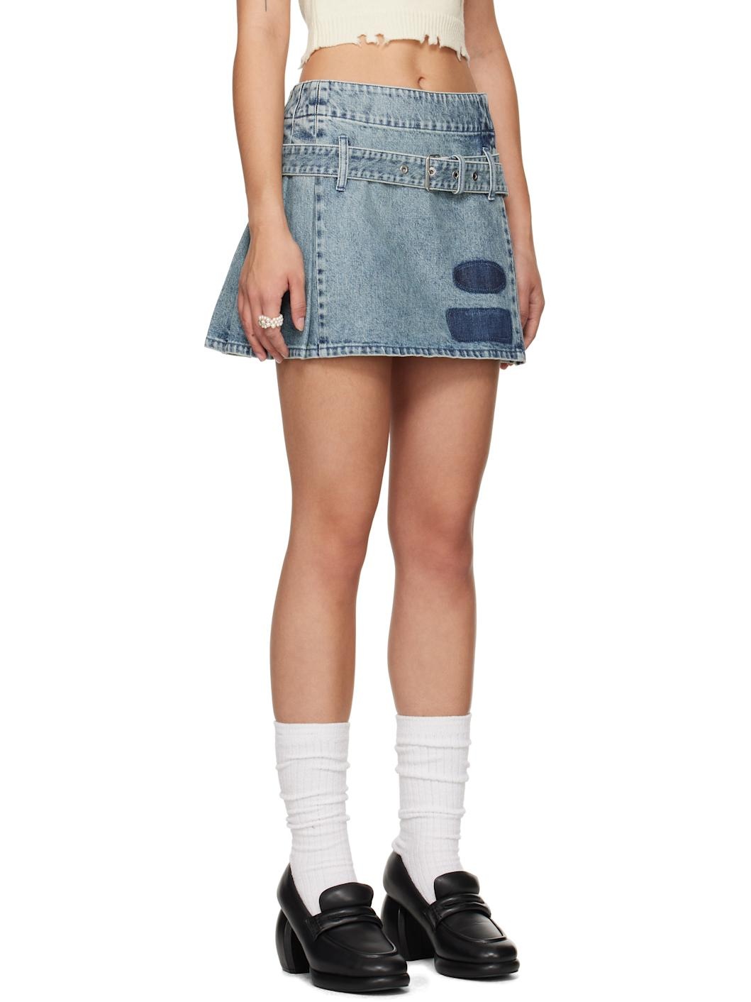 Blue Denim Pleats Miniskirt - 2