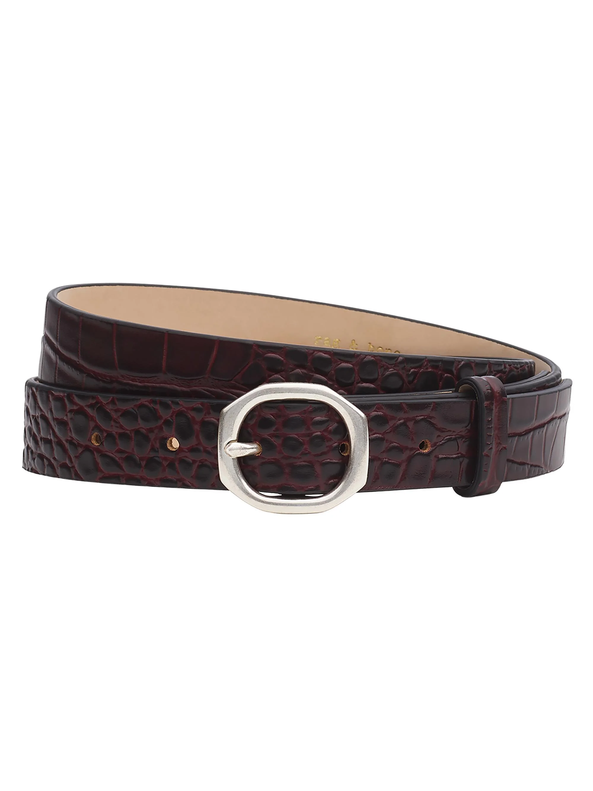 Women's Audrey Croc-Embossed Leather Belt - Bordeaux - 1