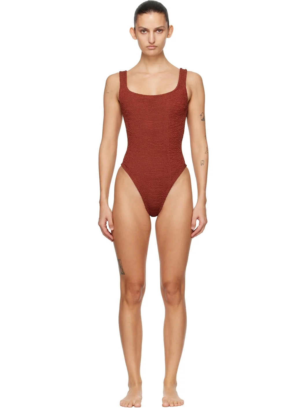 Burgundy Square Neck Swimsuit - 1