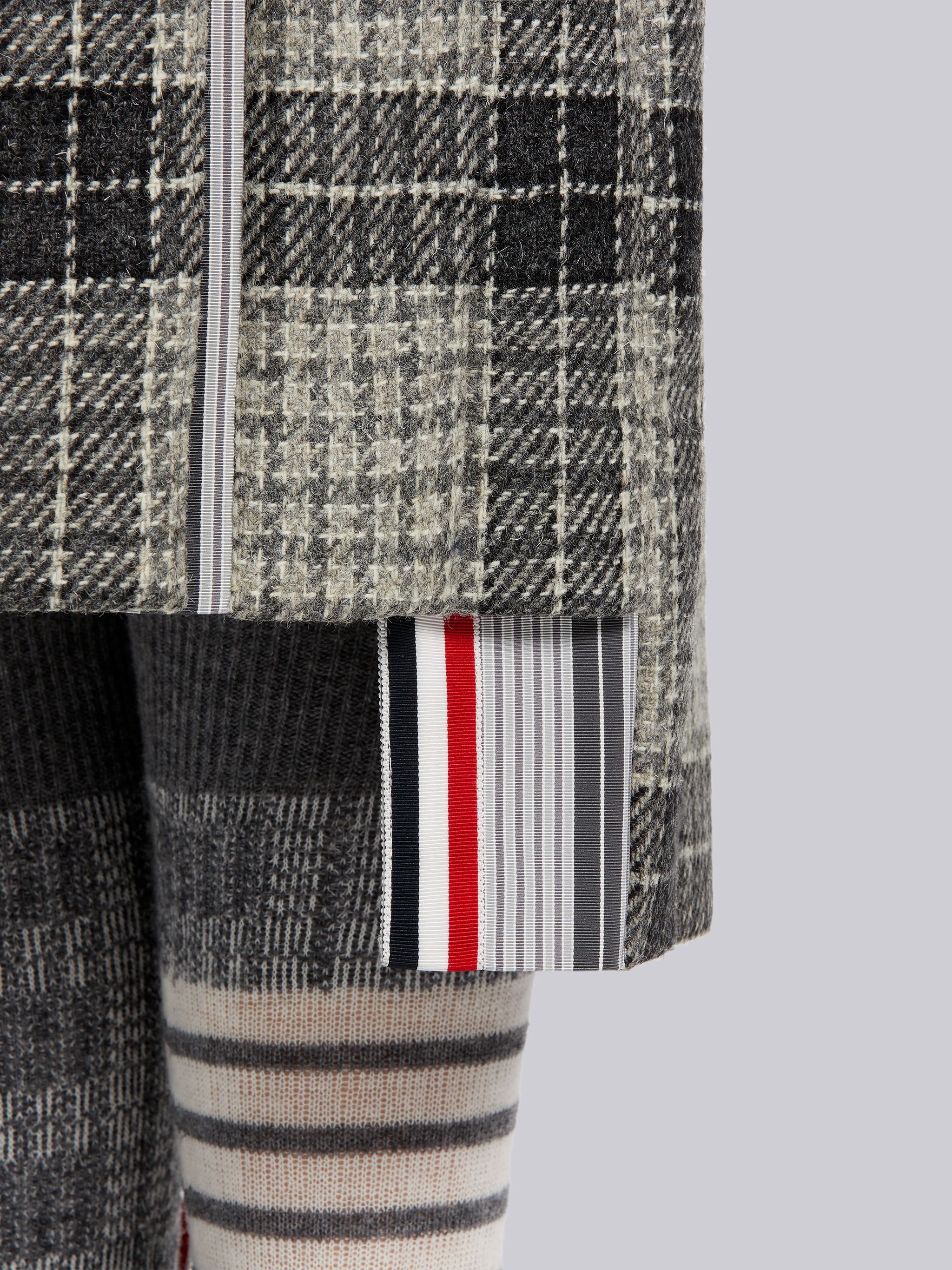 Medium Grey Grid Windowpane Check British Wool Grosgrain Waistband Below-the-Knee Dropped Back Pleat - 5