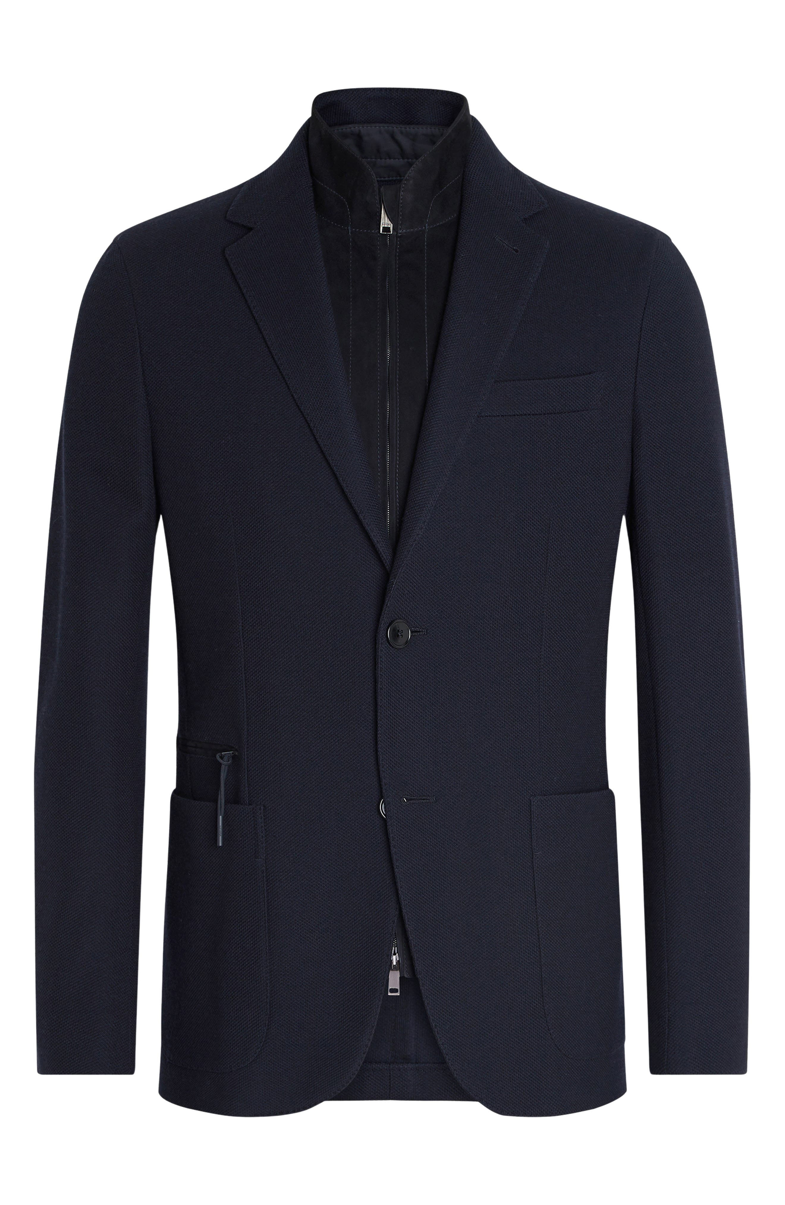 ZEGNA High Performance™ Wool & Cotton Jersey Sport Coat with Detachable Suede Bib in Navy Blue at No - 4
