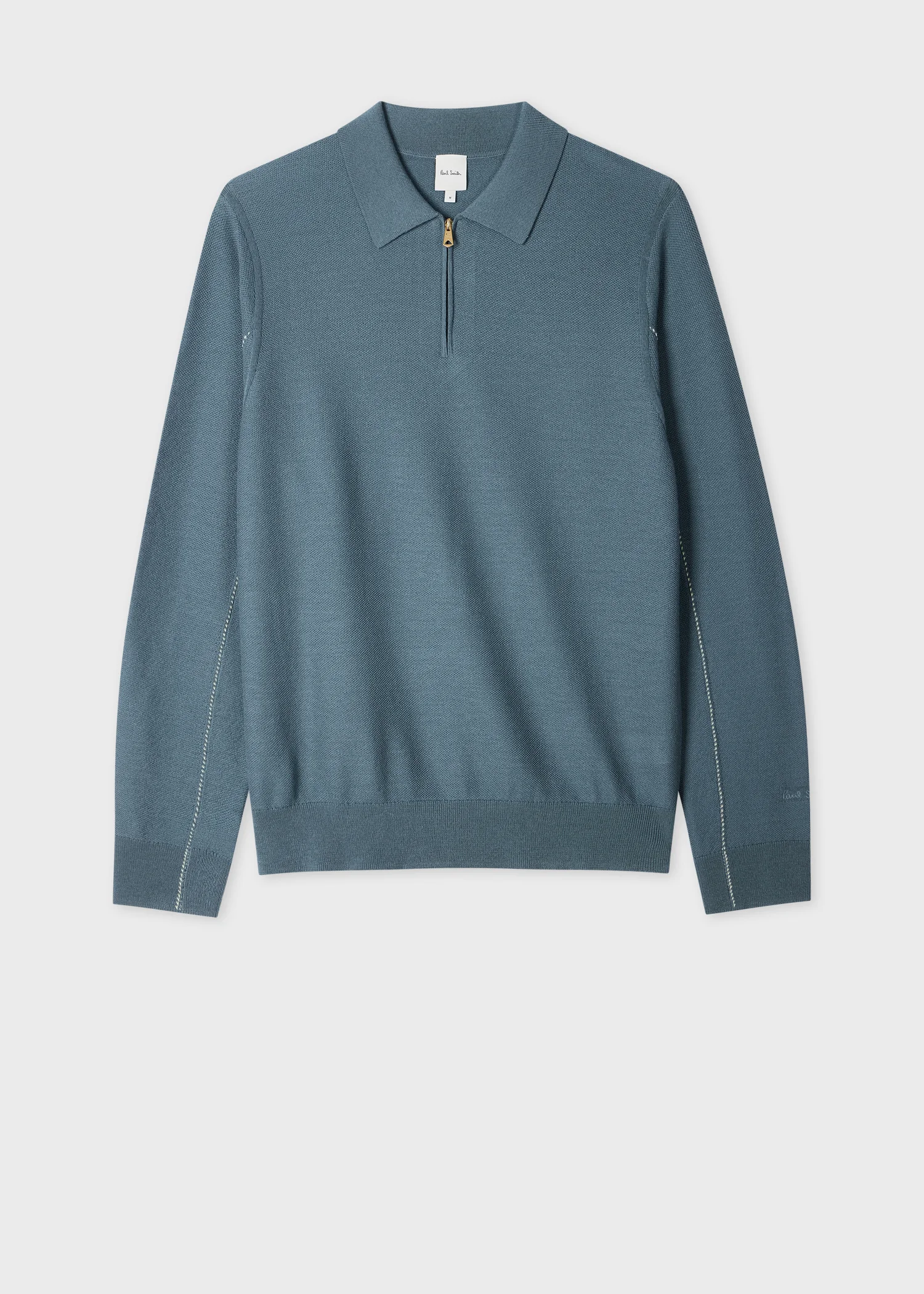 Blue Textured Merino Quarter-Zip Knitted Polo - 1