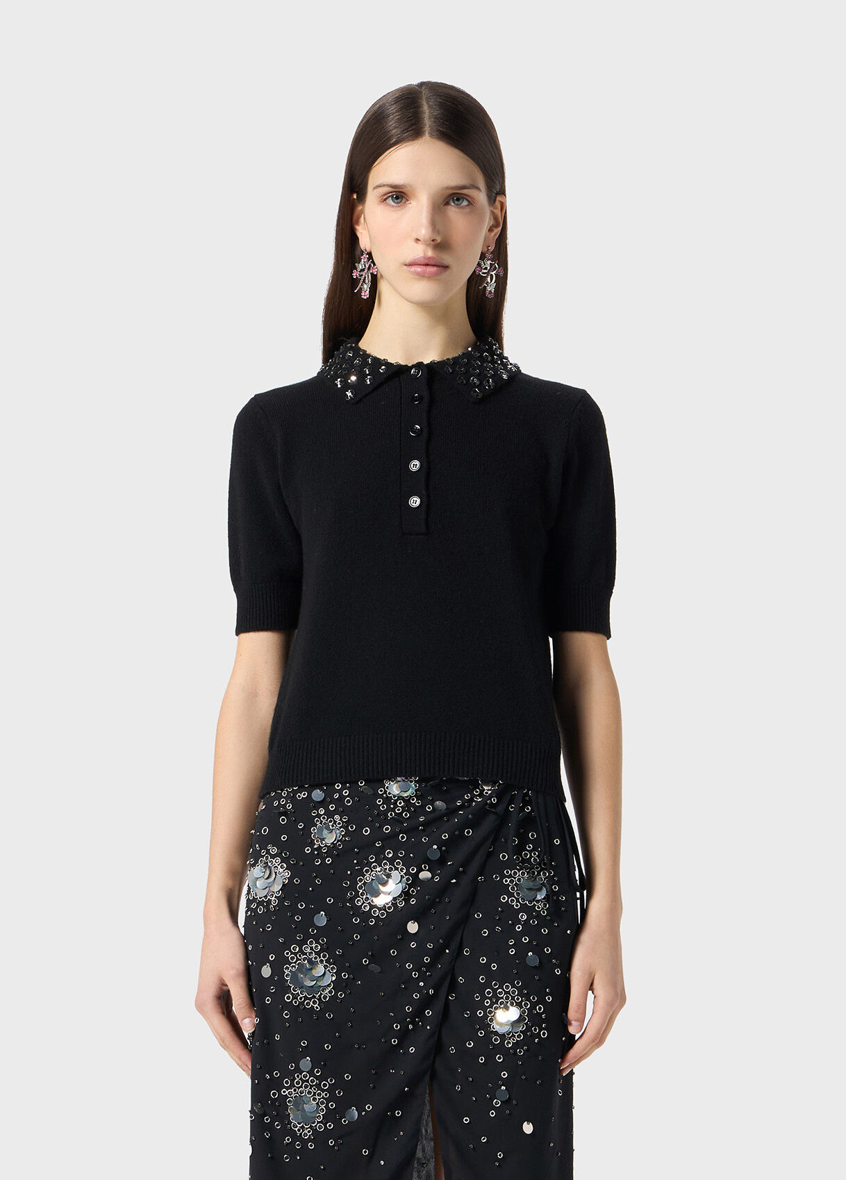 WOOL POLO SHIRT WITH GEM EMBROIDERY - 2
