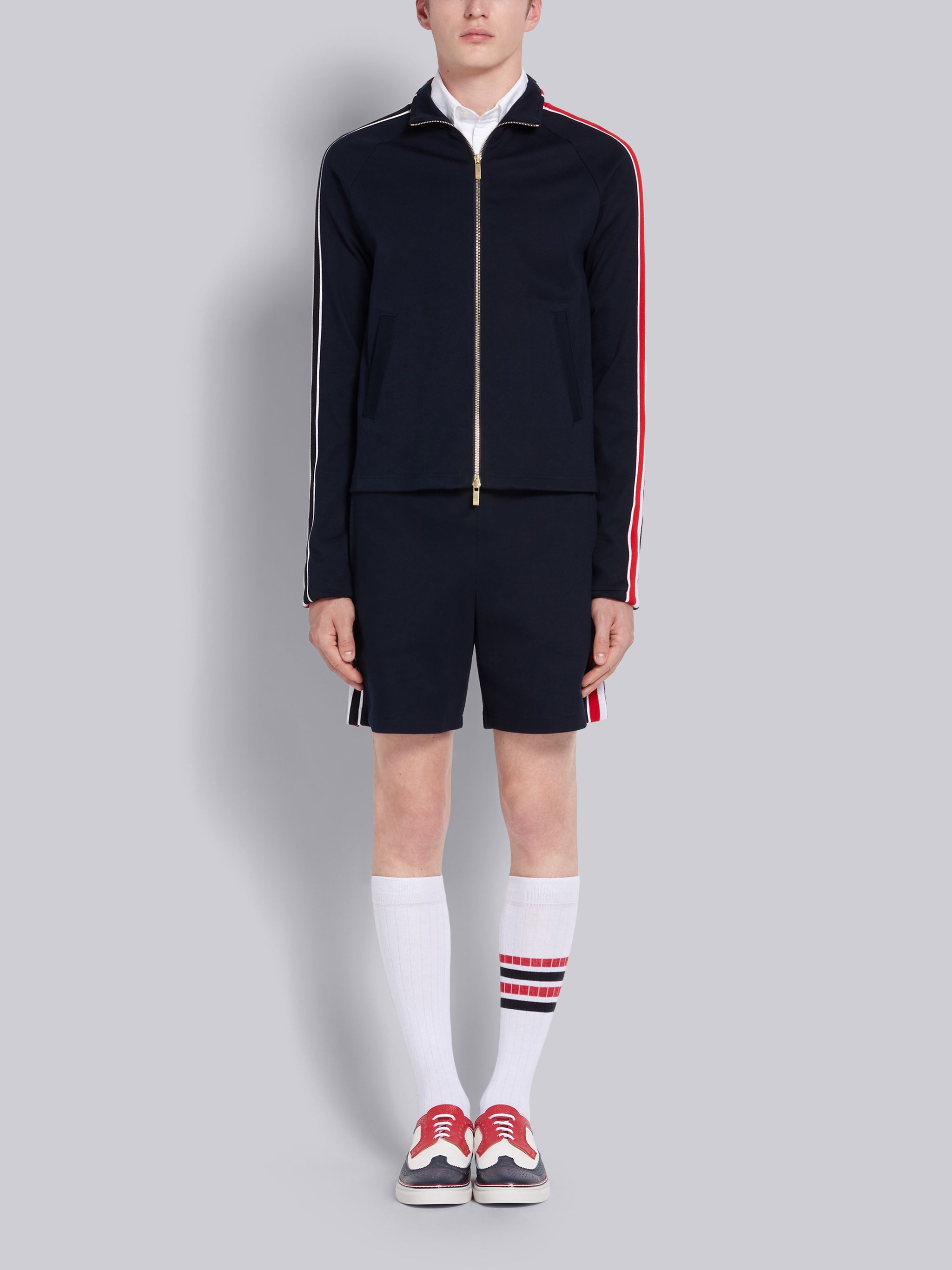 Navy Cotton Interlocking RWB Stripe Track Jacket - 4