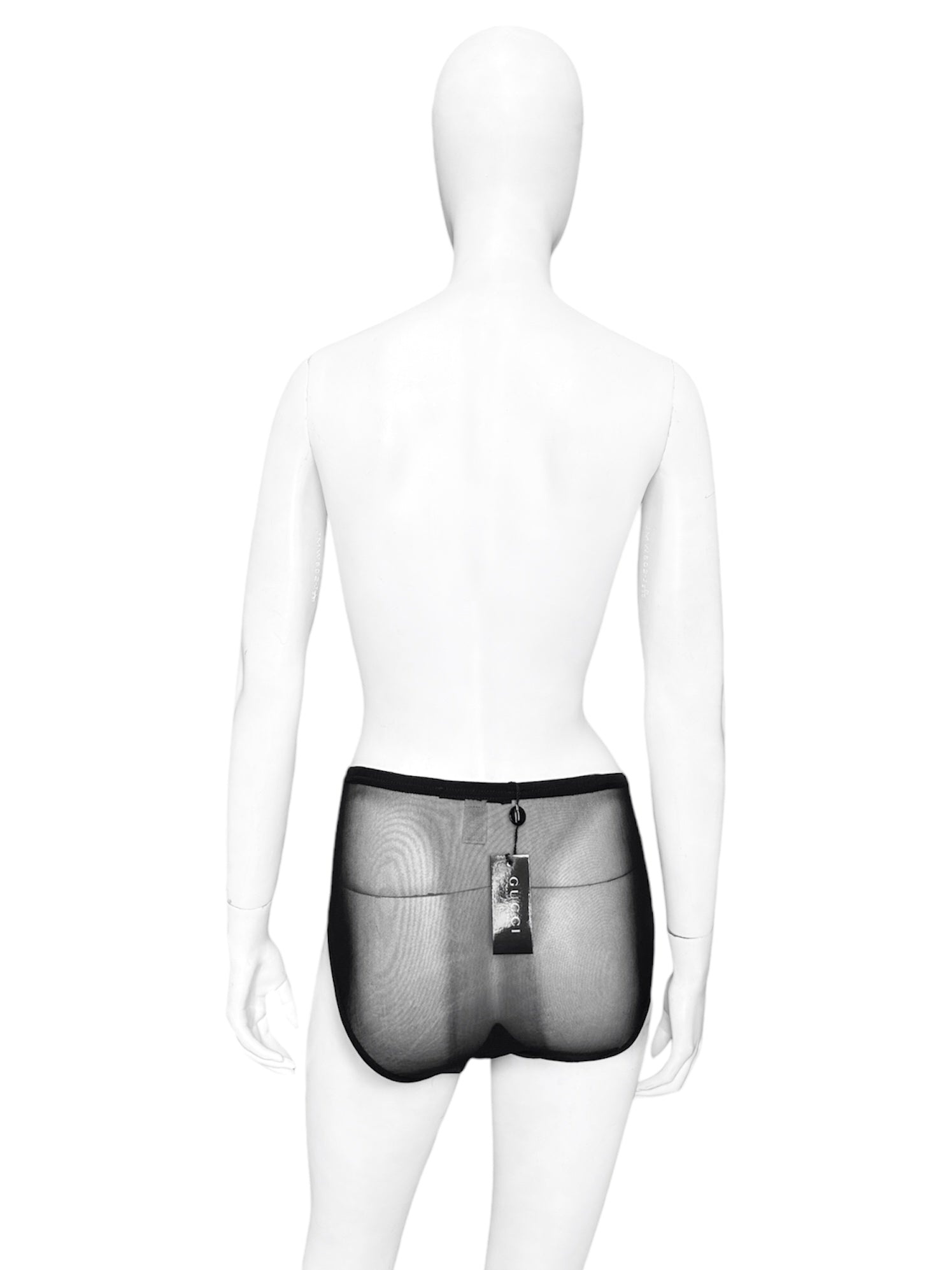 Gucci Spring 1998 Tom Ford Swarovski Logo Black Sheer Mesh Brief Shorts S - 8