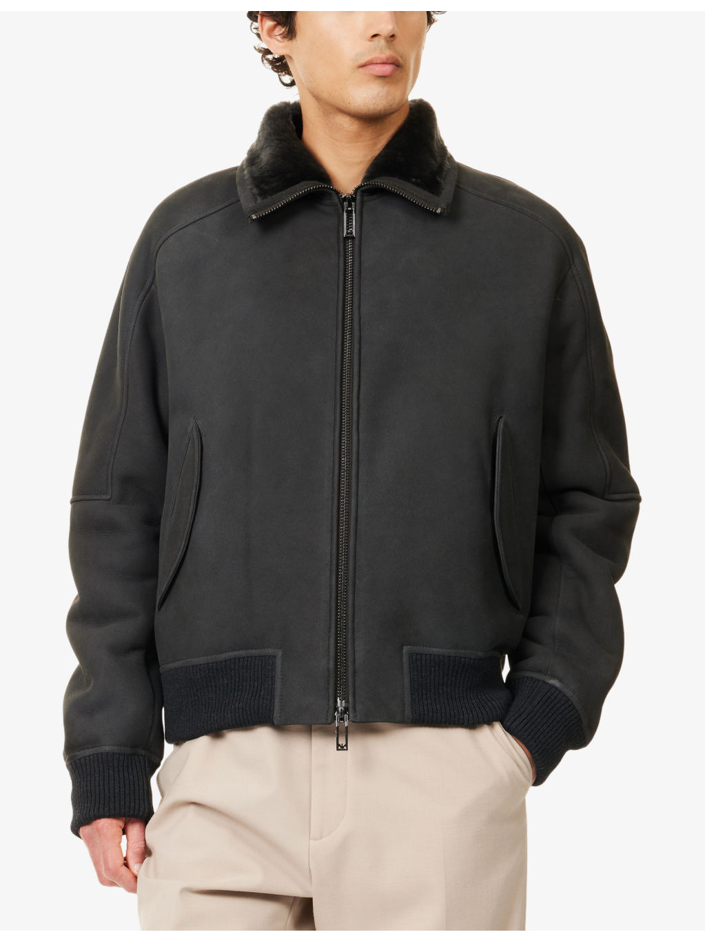 Raglan-Sleeve Shearling Leather Jacket - 3