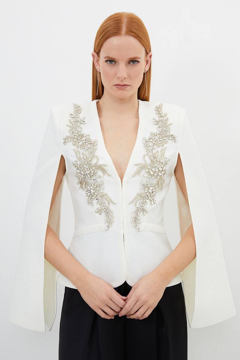 Bandage Form Fitting Cape Sleeve Embellished Jacket 1