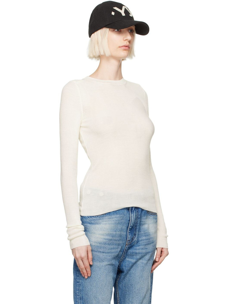 OPEN YY White Ribbon Rib Knit Long Sleeve T-shirt outlook