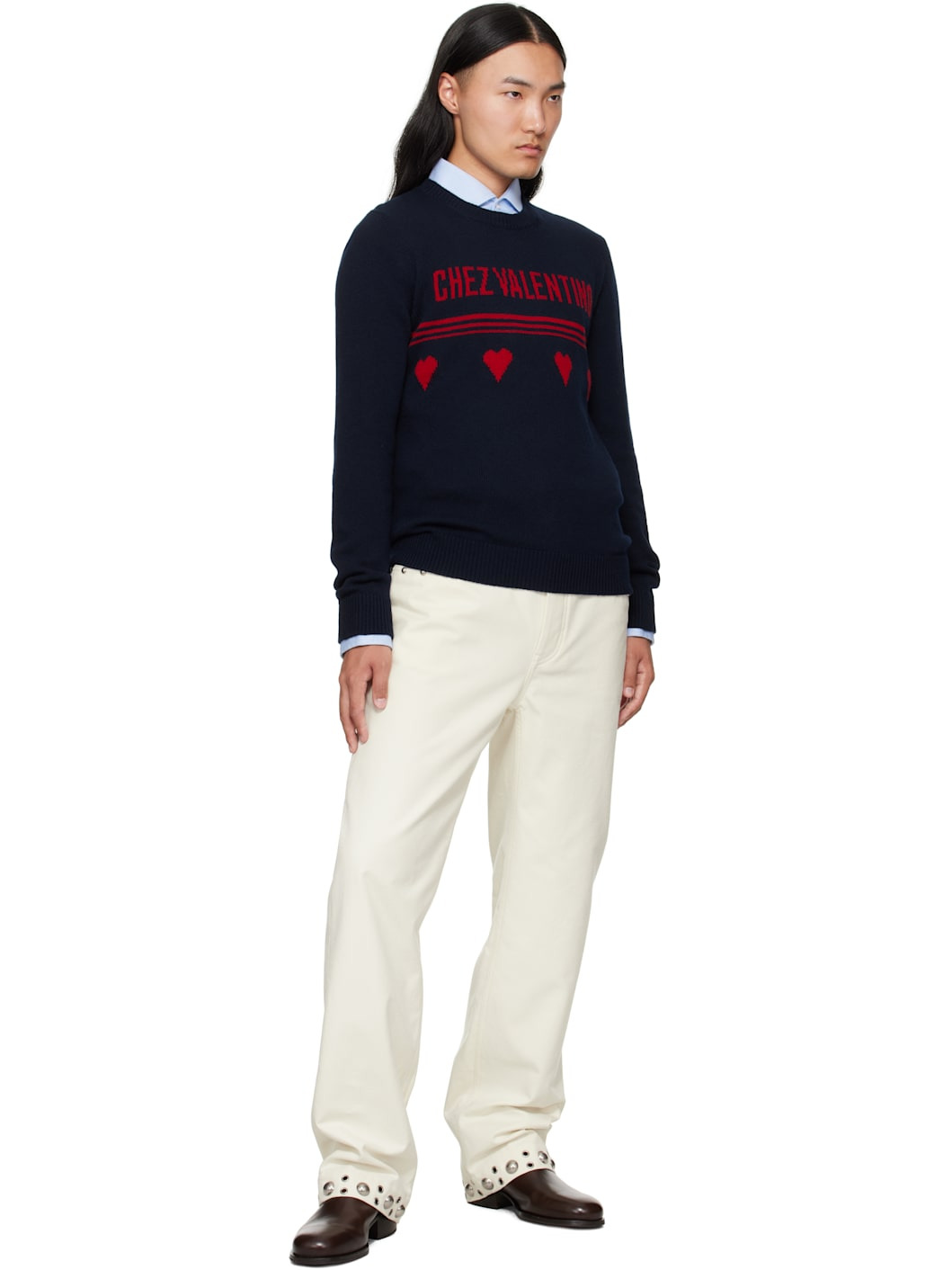 Navy Wool 'Chez Valentino' Sweater - 4