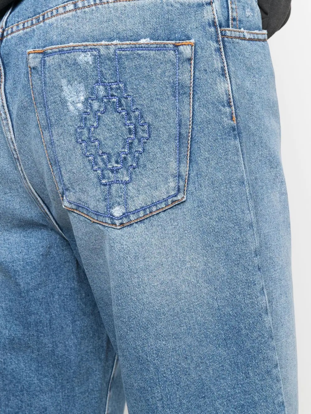 Cross embroidered knee-length denim shorts - 5