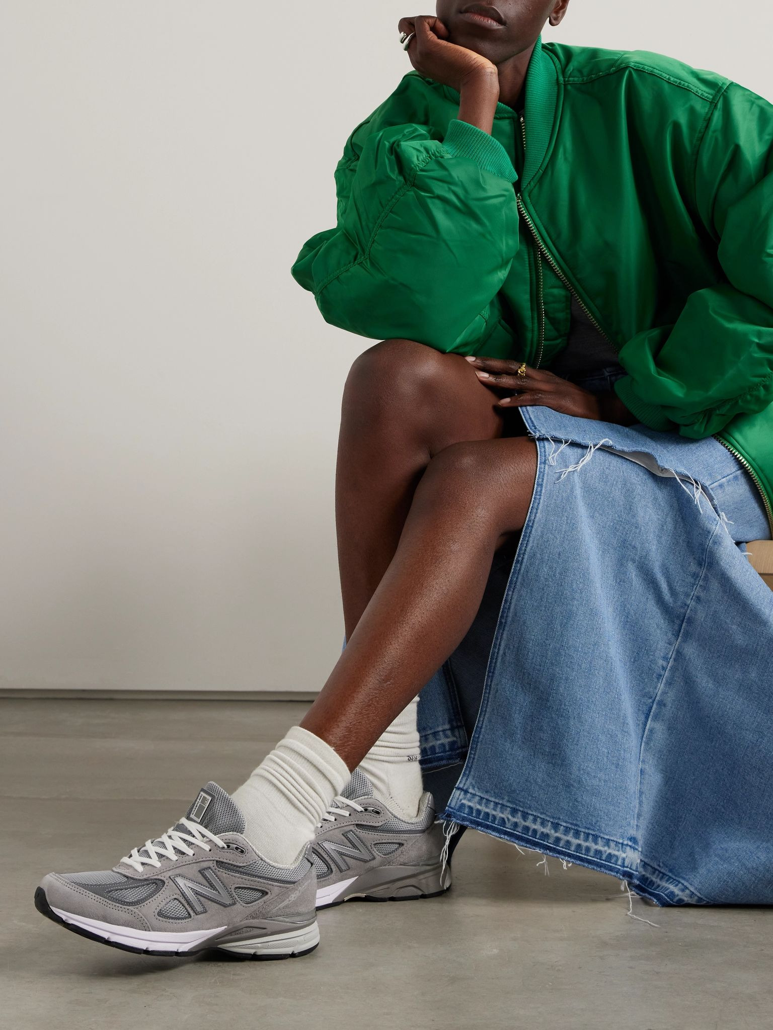 990v4 leather-trimmed suede and mesh sneakers Gray - 2