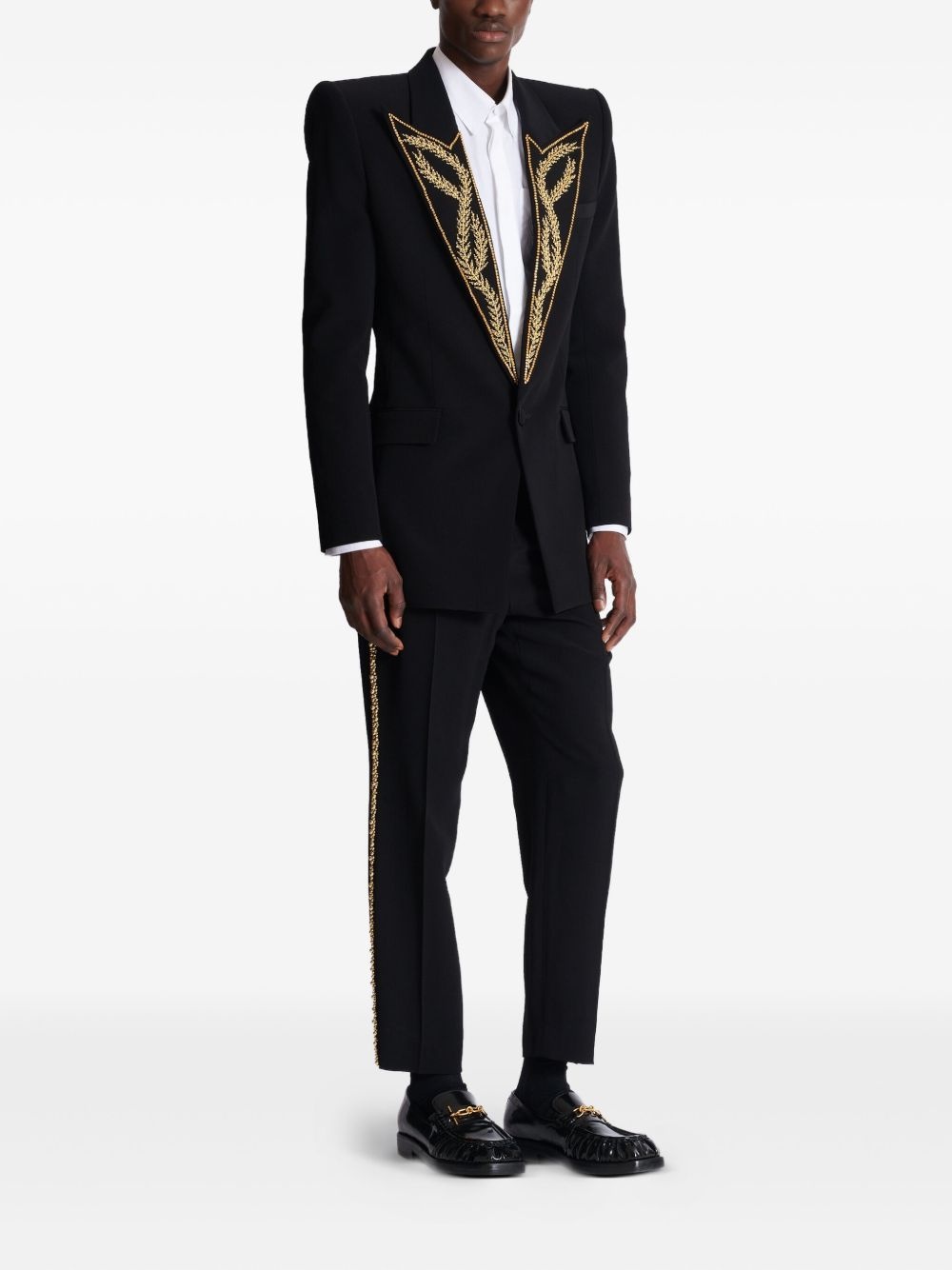embroidered-collar blazer - 5