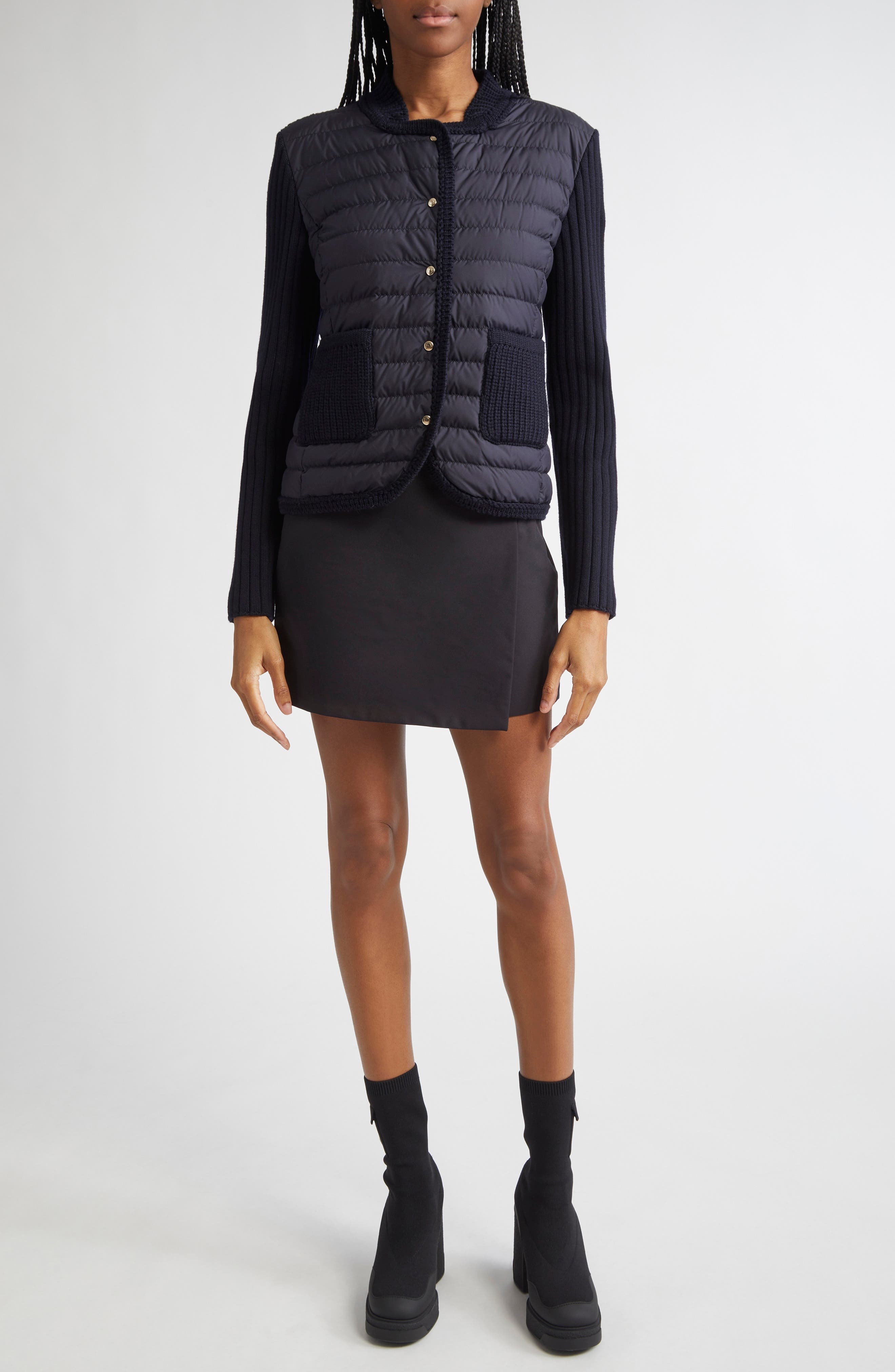 Moncler Quilted Down & Virgin Wool Knit Cardigan in Navy Blue at Nordstrom - 7