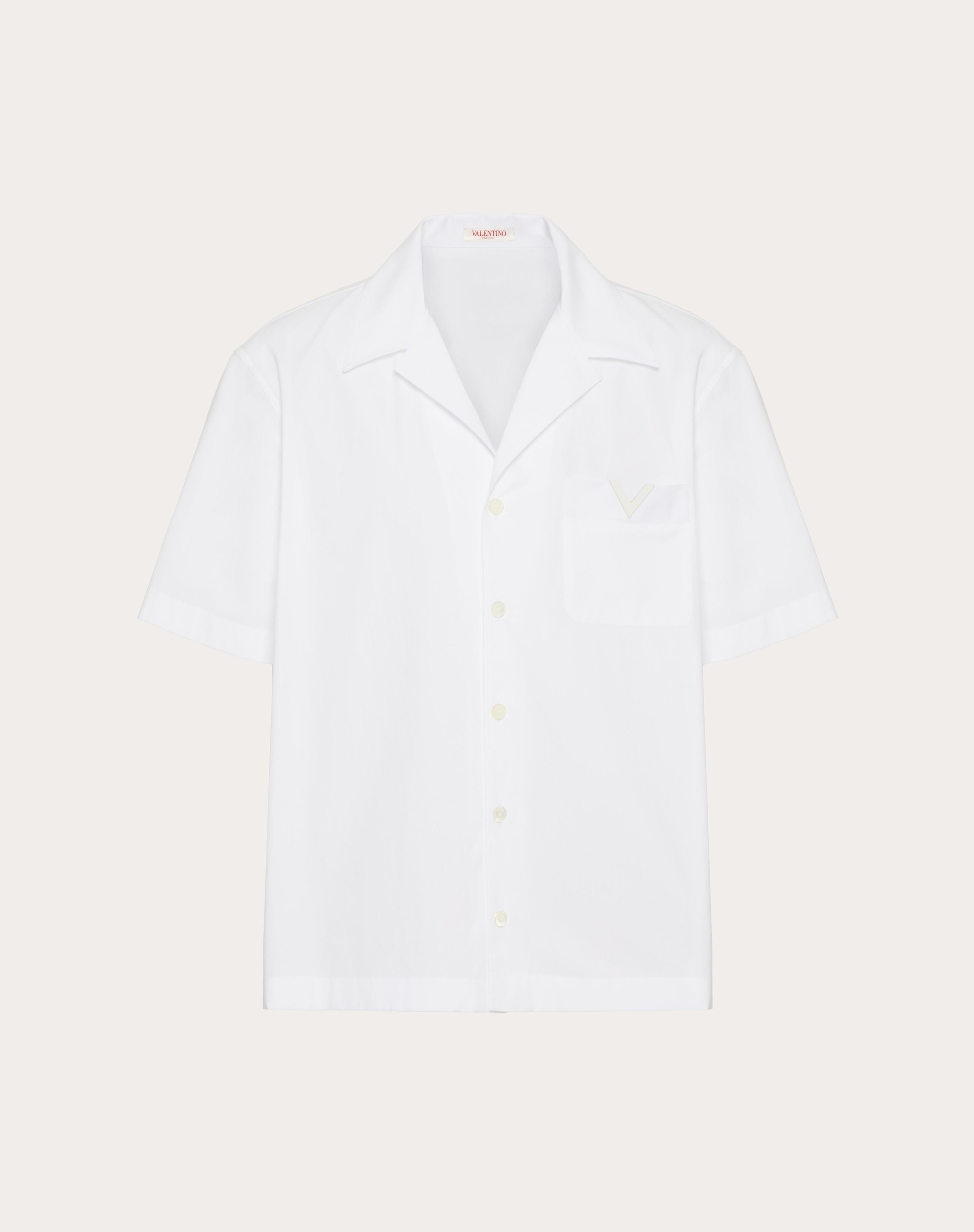 COTTON POPLIN BOWLING SHIRT WITH RUBBERIZED V DETAIL - 1