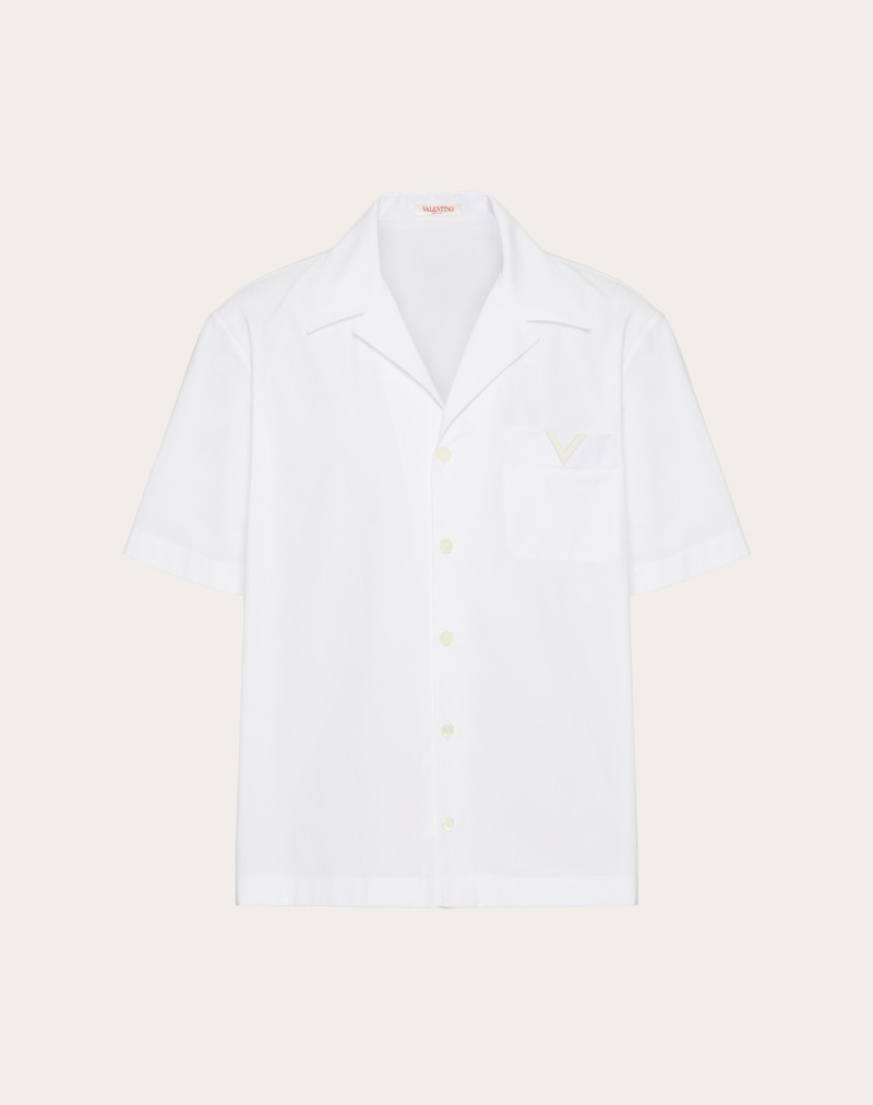 COTTON POPLIN BOWLING SHIRT WITH RUBBERIZED V DETAIL 1