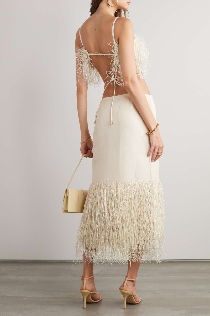 Cutout leather and raffia-trimmed cotton-blend canvas midi dress 3
