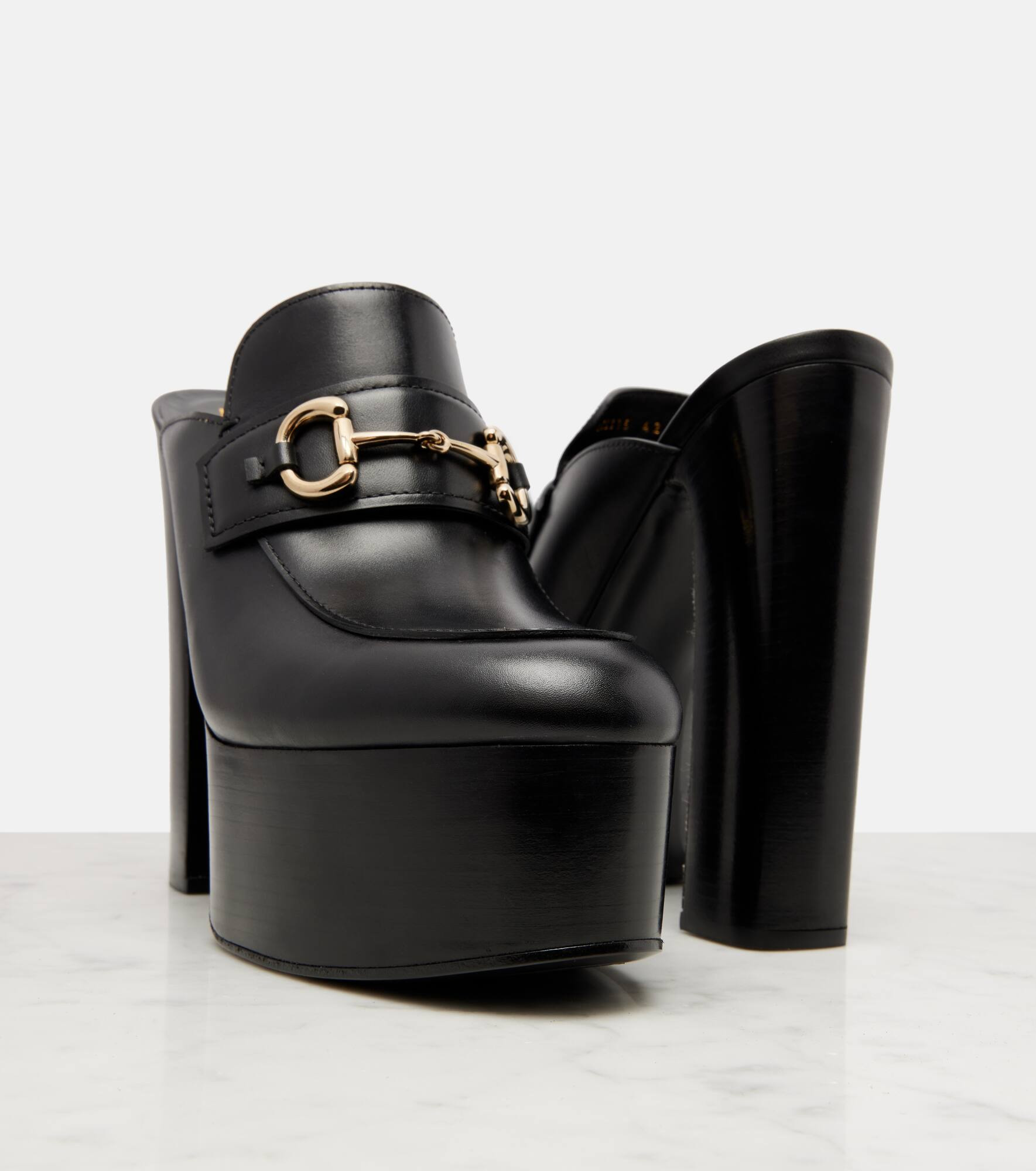 Horsebit leather platform mules - 5