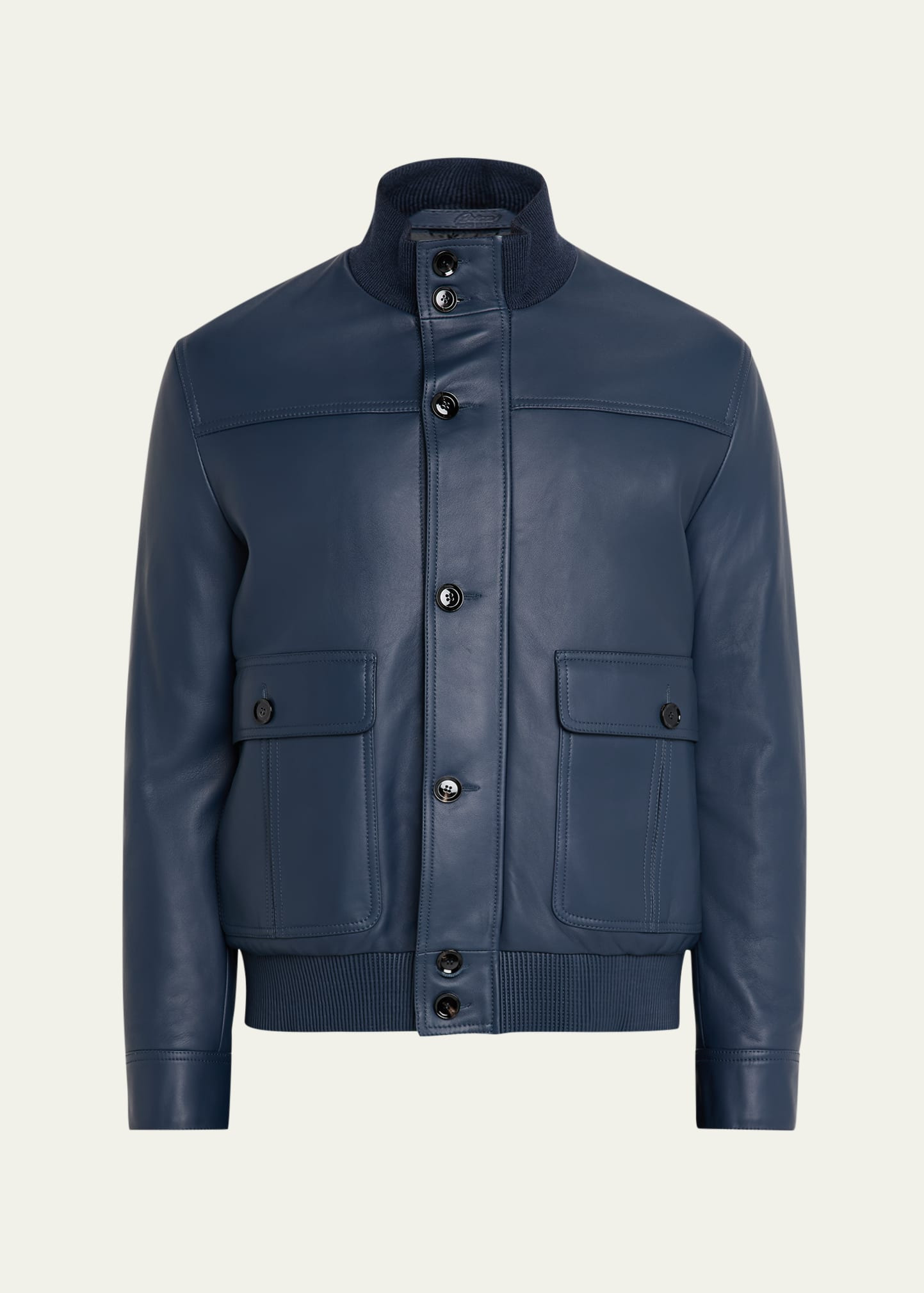 Men's Leather Button-Front Blouson - 1