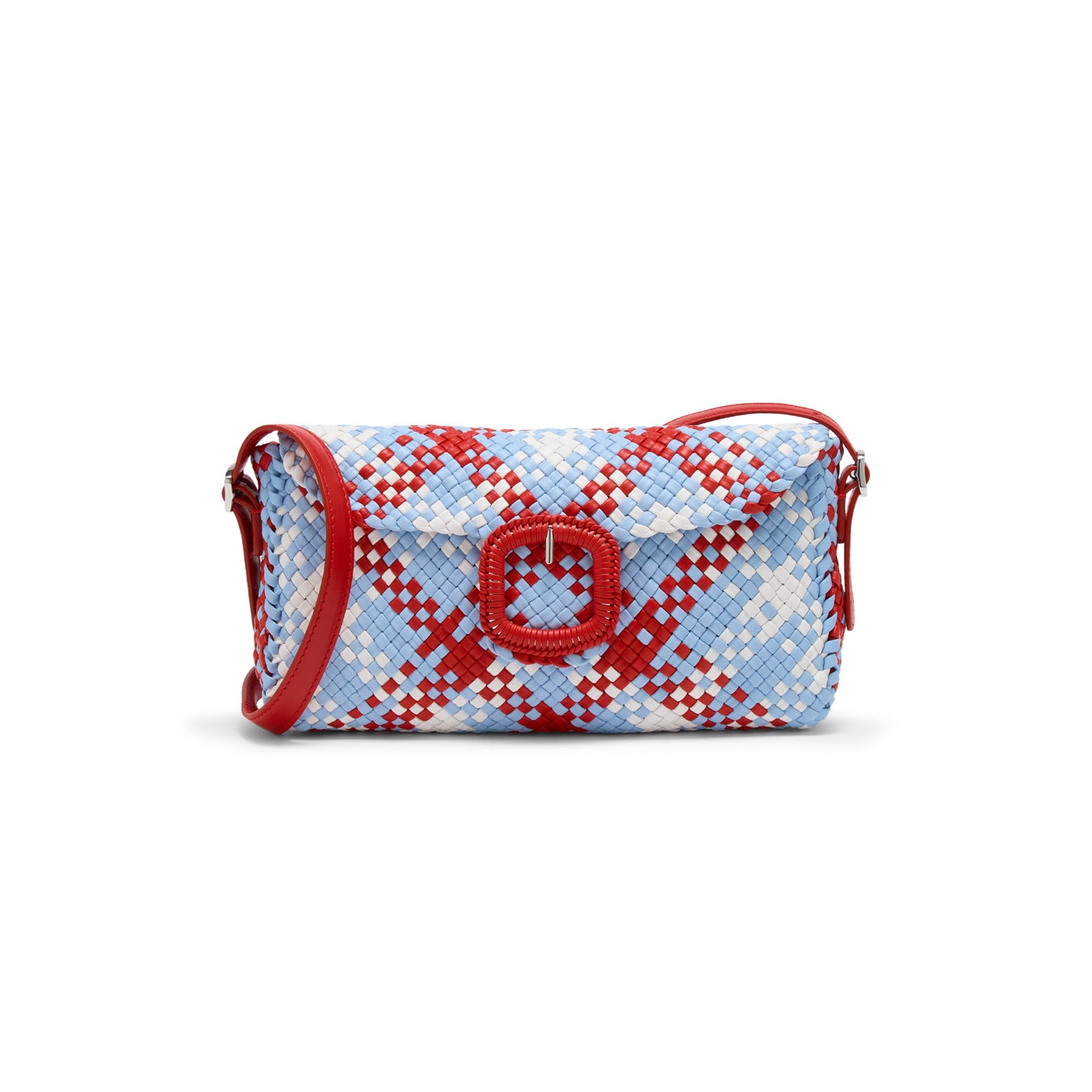 Multicolor leather and raffia shoulder bag - 1