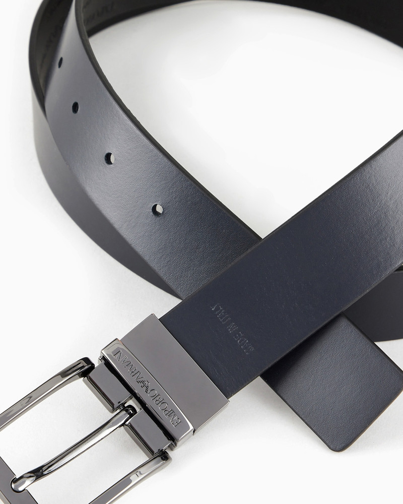 EMPORIO ARMANI Reversible leather belt with all-over embossed lettering outlook