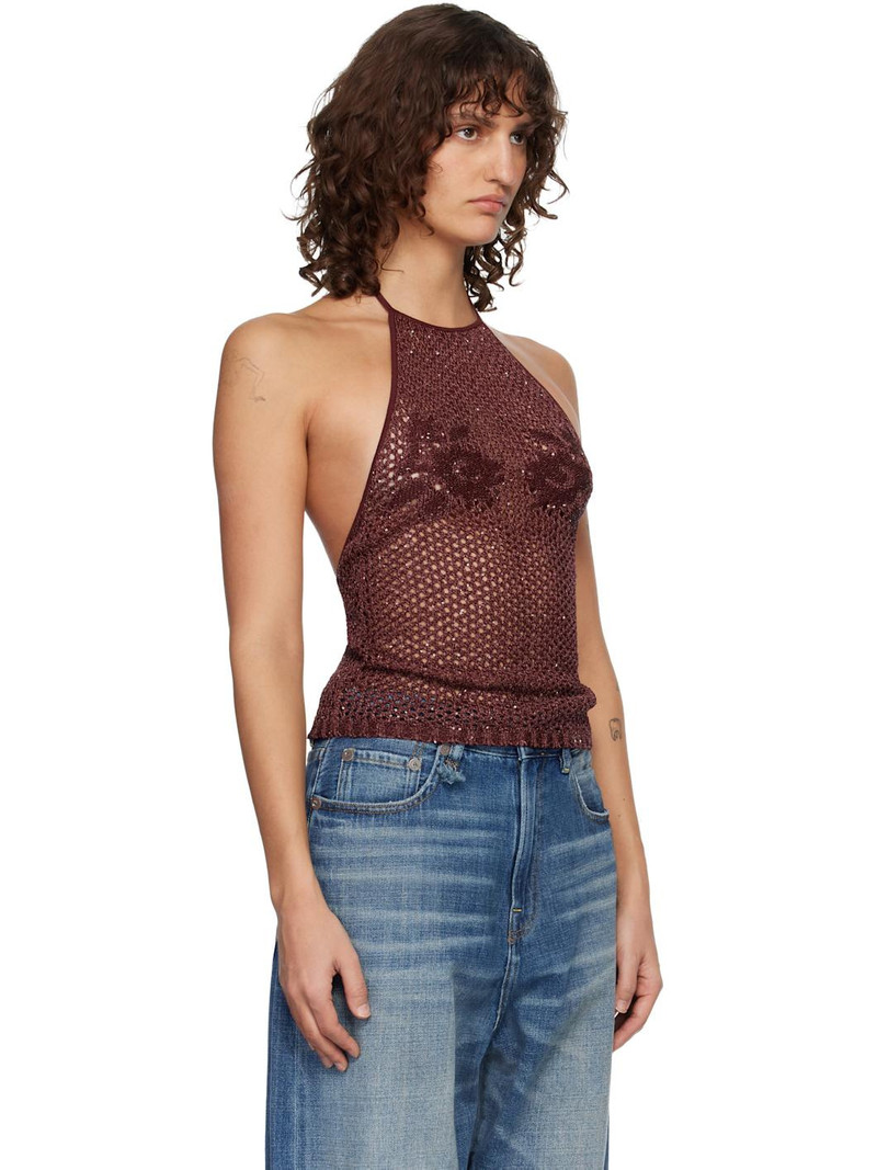 Burgundy Floral Crochet Open Back Tank Top 2