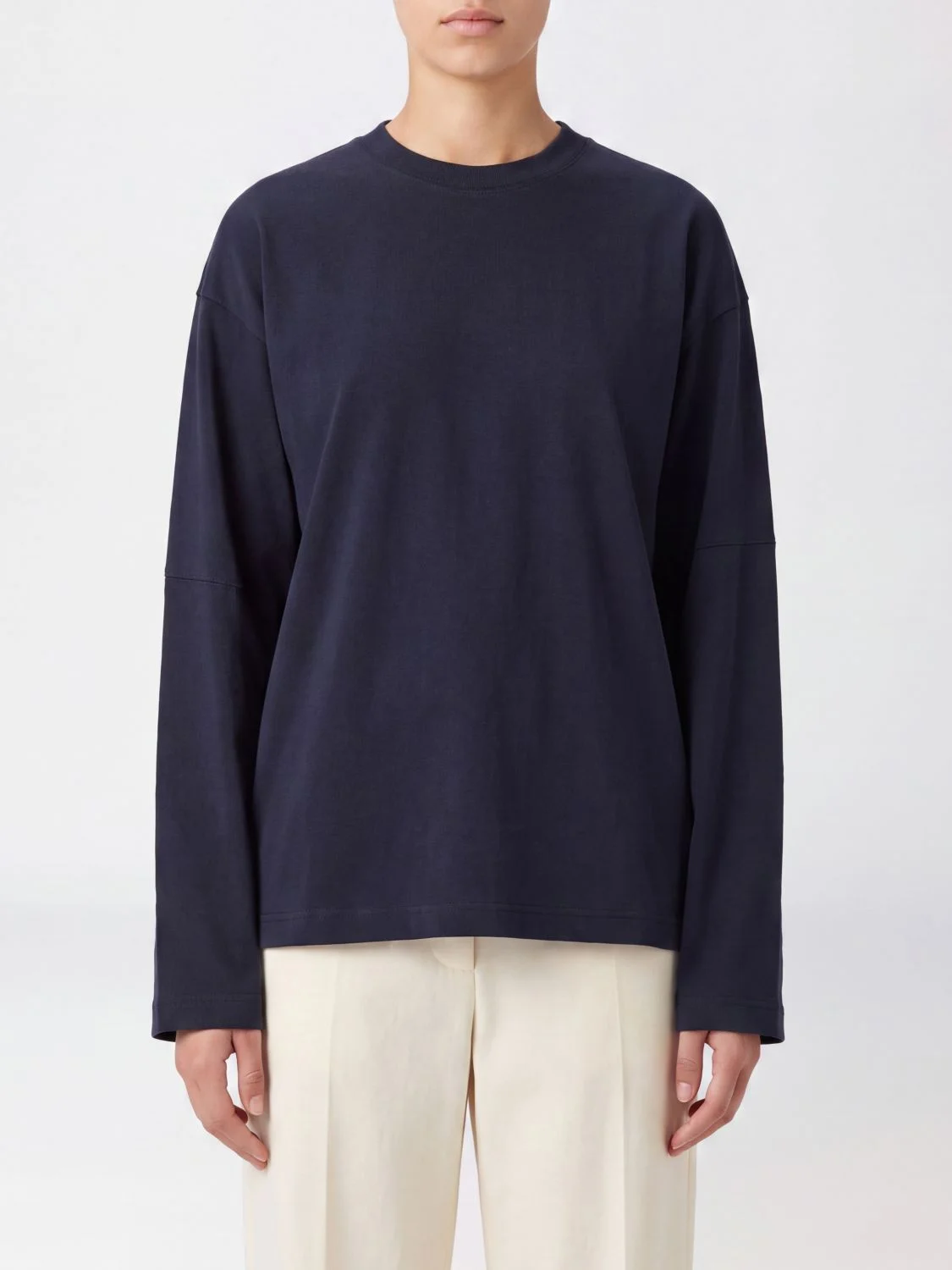 JIL SANDER Long-Sleeved Cotton T-shirt with Dropped Shoulders - 1
