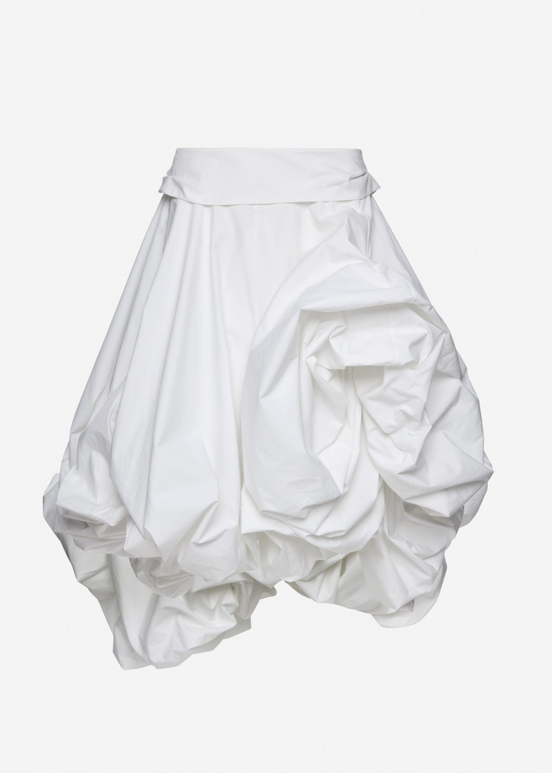 Draped skirt with sculptural volume in white 1