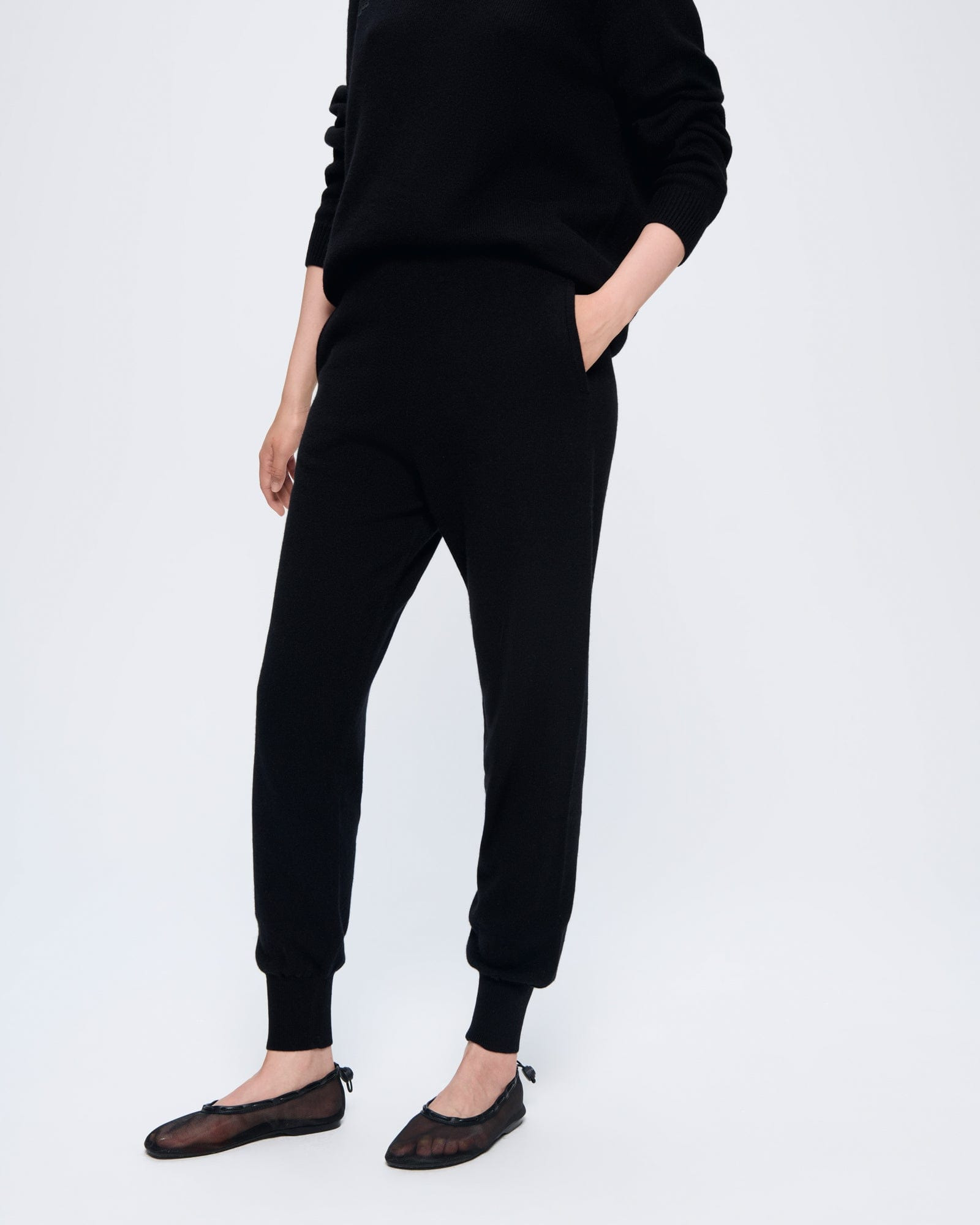 Womens Recycled Cashmere Track Pants - Black - 3
