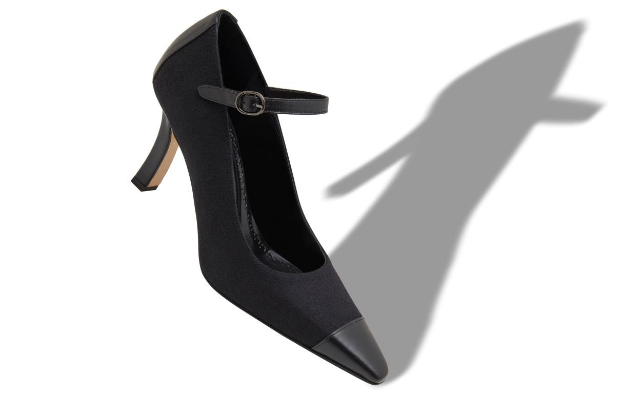 Black Wool Mary Jane Pumps - 2