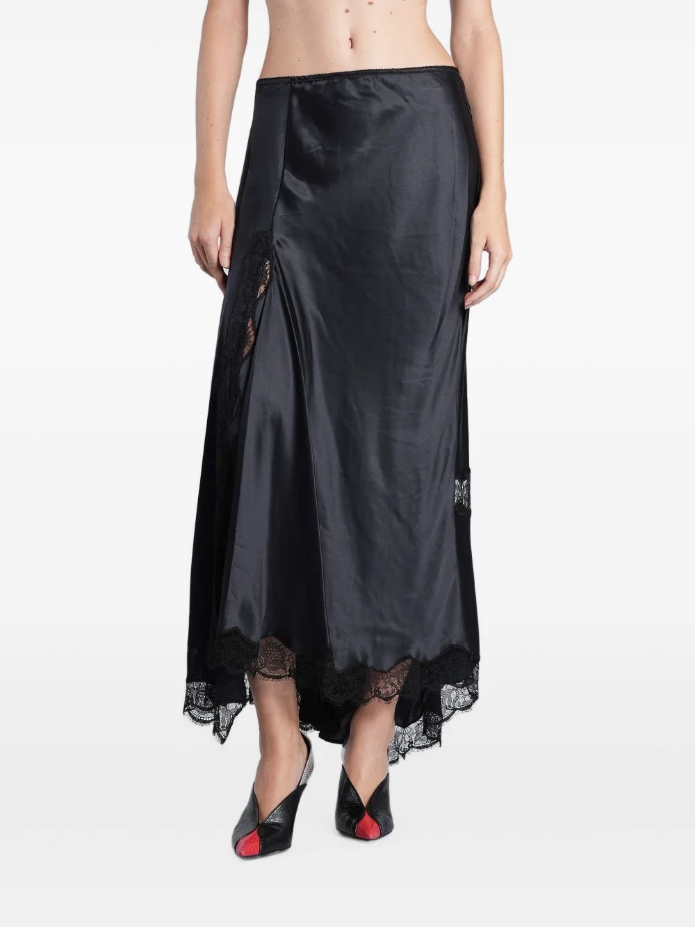 lace-trim asymmetric skirt - 1