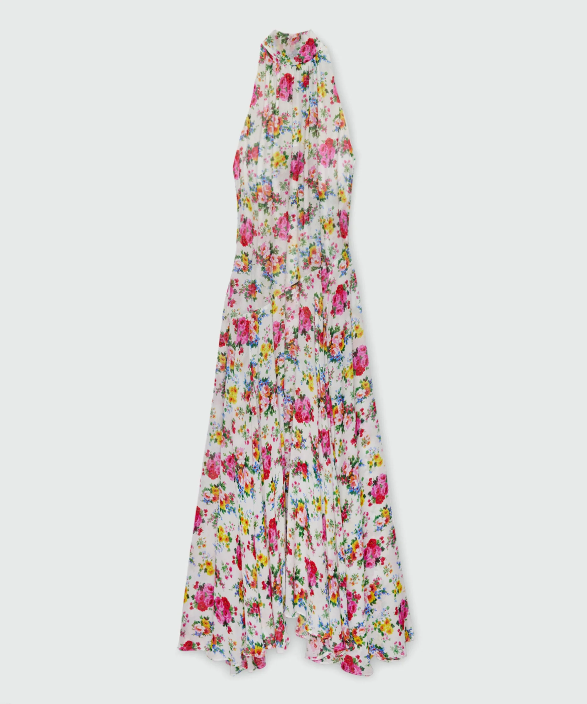 White long viscose georgette dress with floral print and pleated skirt - 1