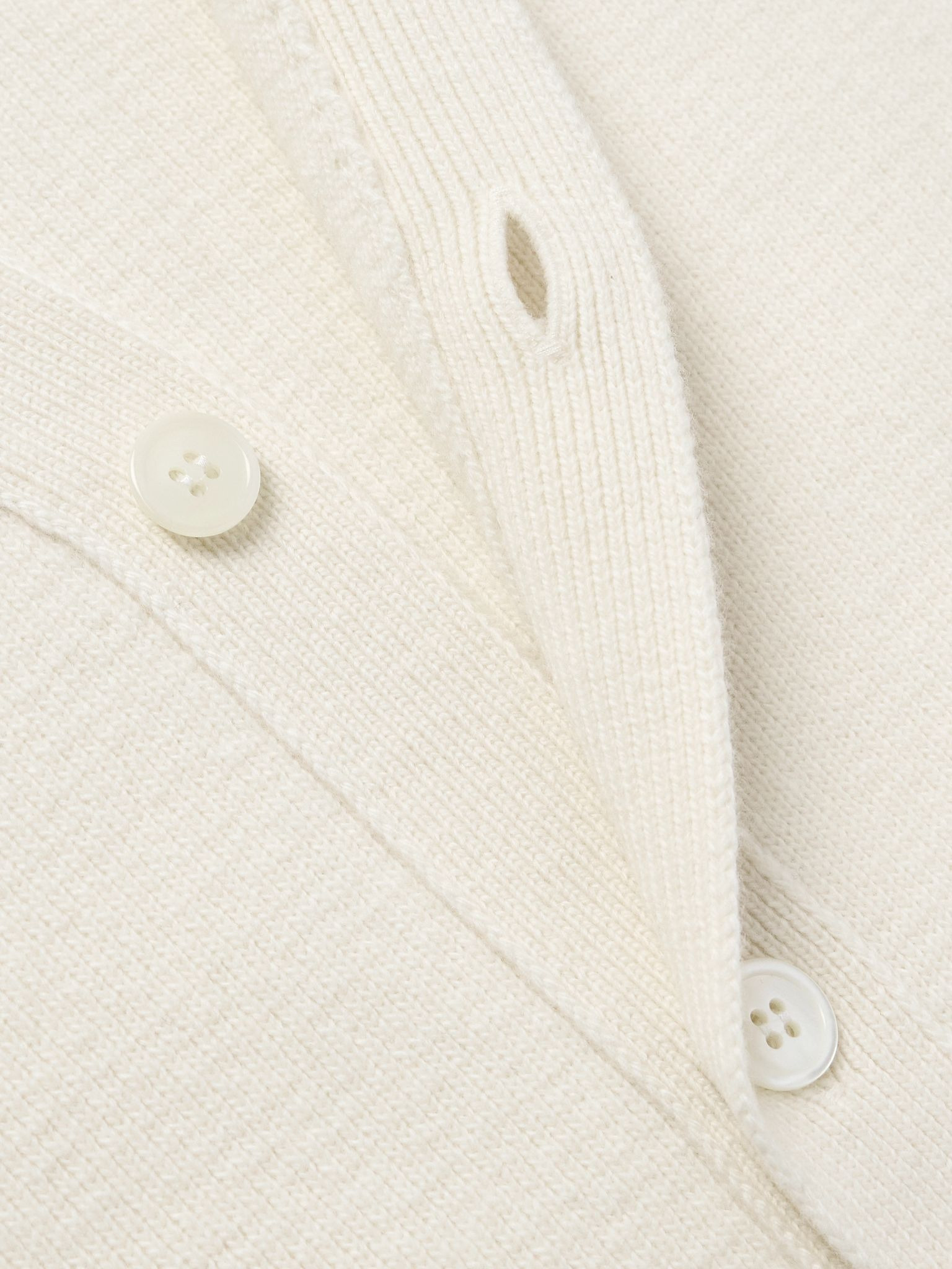 Grosgrain-Trimmed Striped Virgin Wool Cardigan White - 4
