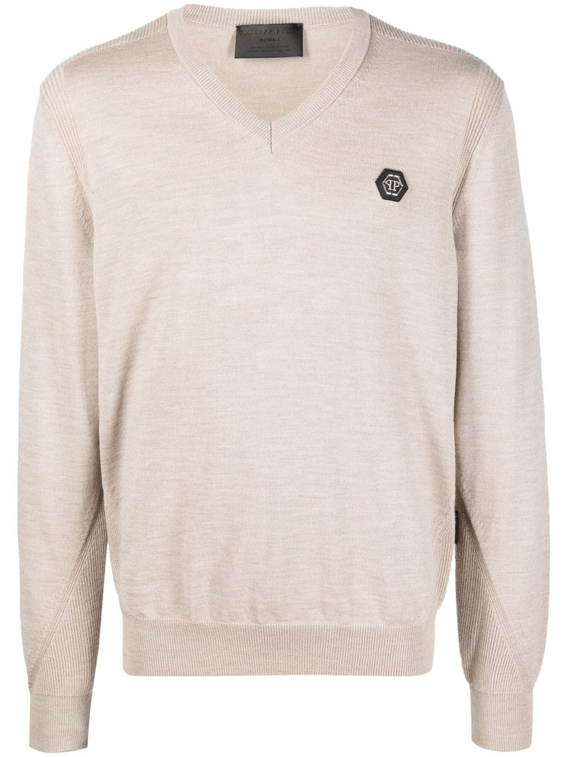 logo-patch V-neck sweater - 1