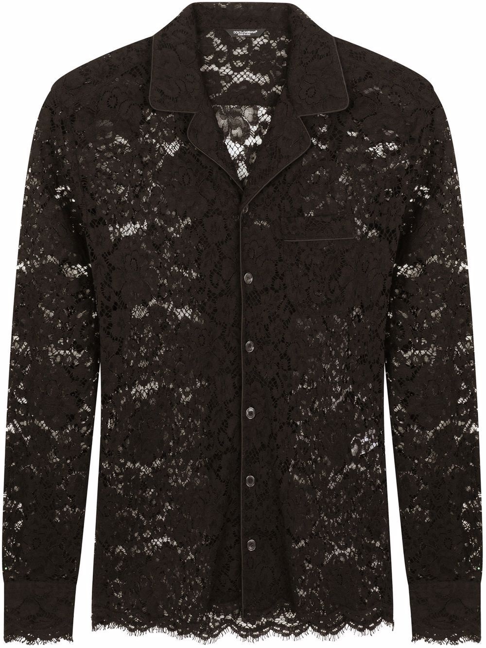 lace-panel long-sleeve shirt - 1