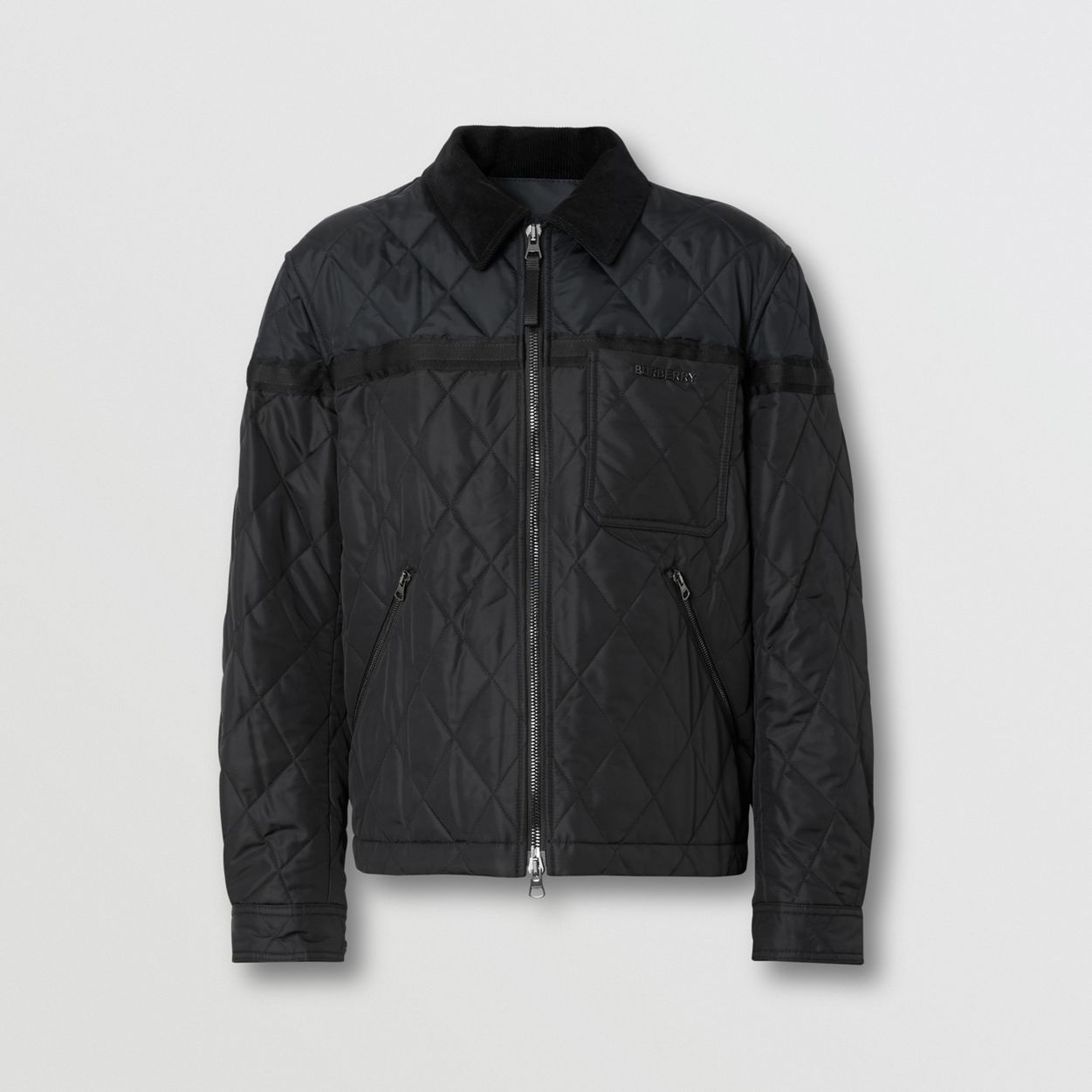 Corduroy Collar Diamond Quilted Jacket - 1