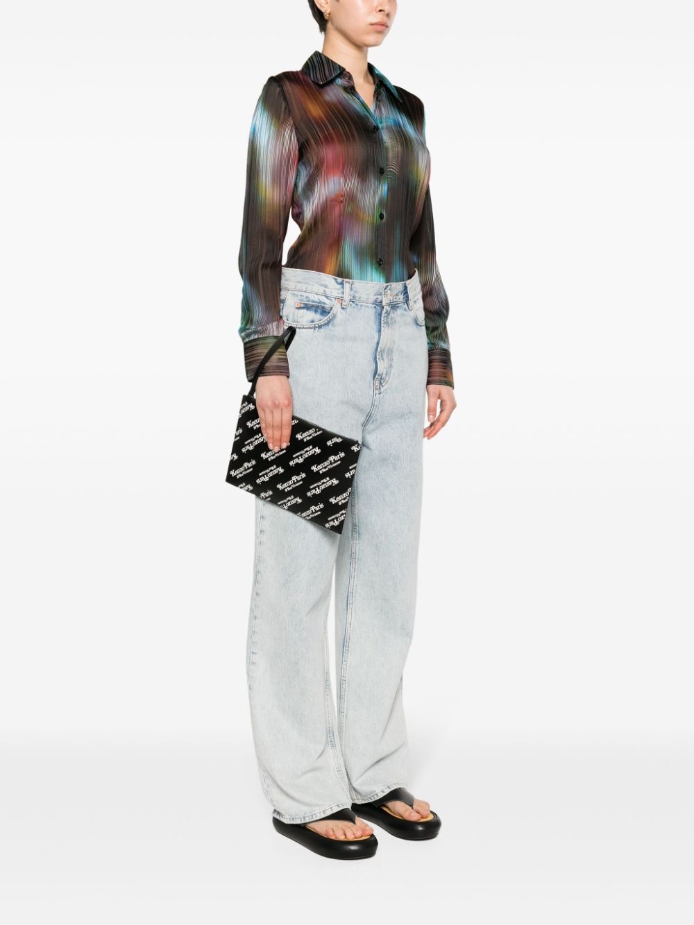 Kenzogram-print leather clutch bag - 2