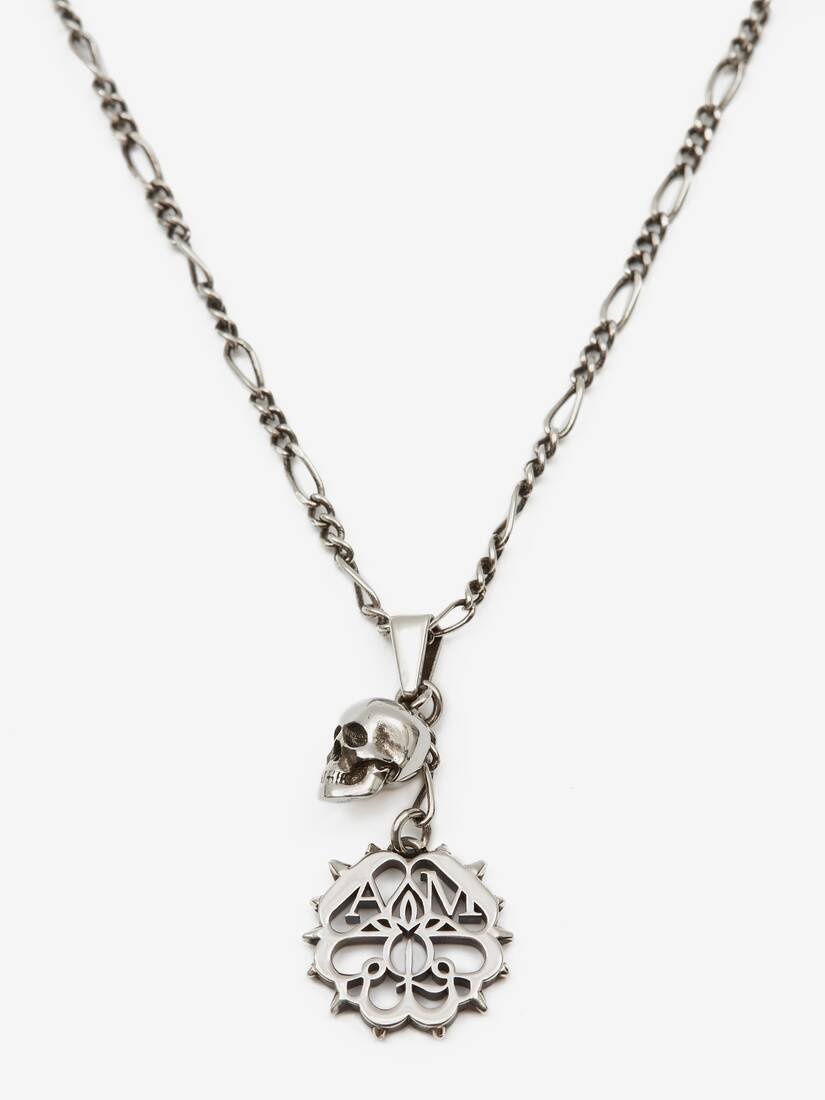 Studded Seal And Skull Necklace in Antique Silver - 2