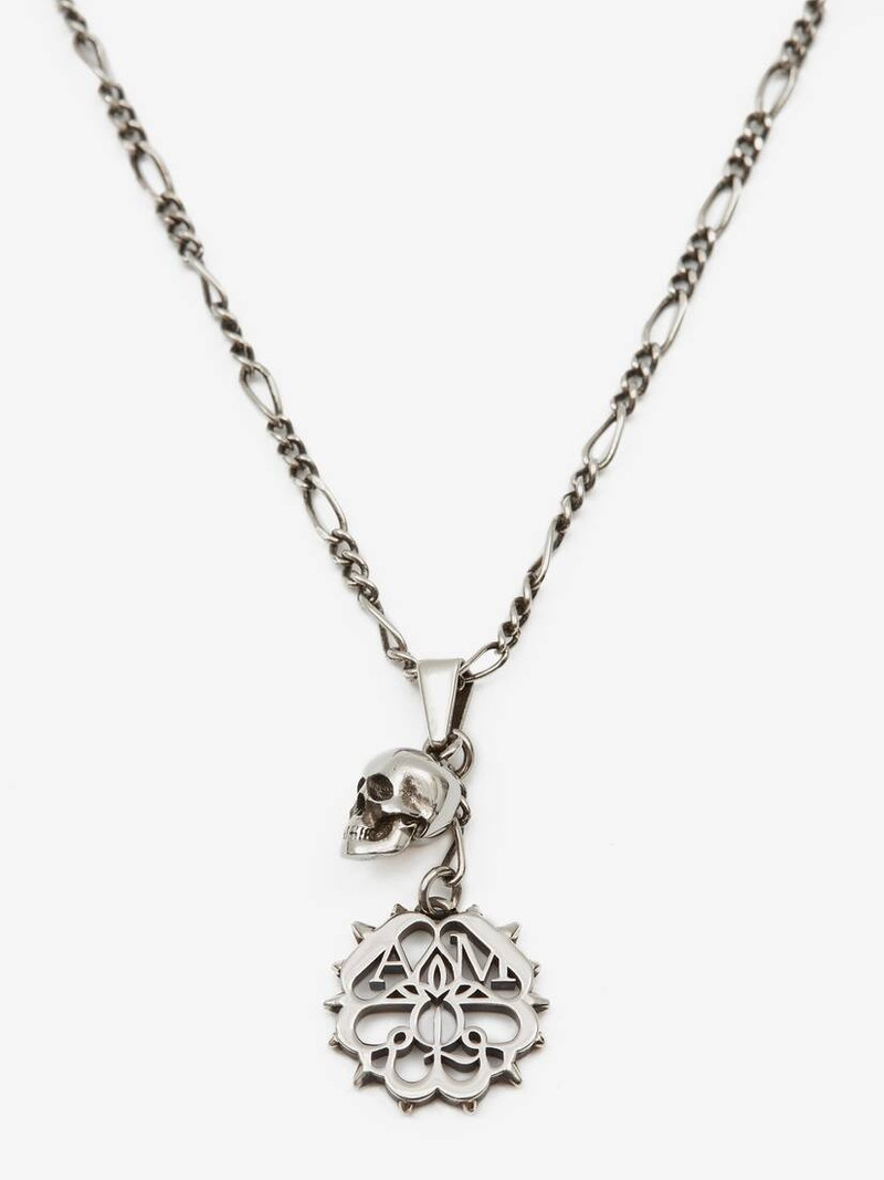 Alexander McQueen Studded Seal And Skull Necklace in Antique Silver outlook